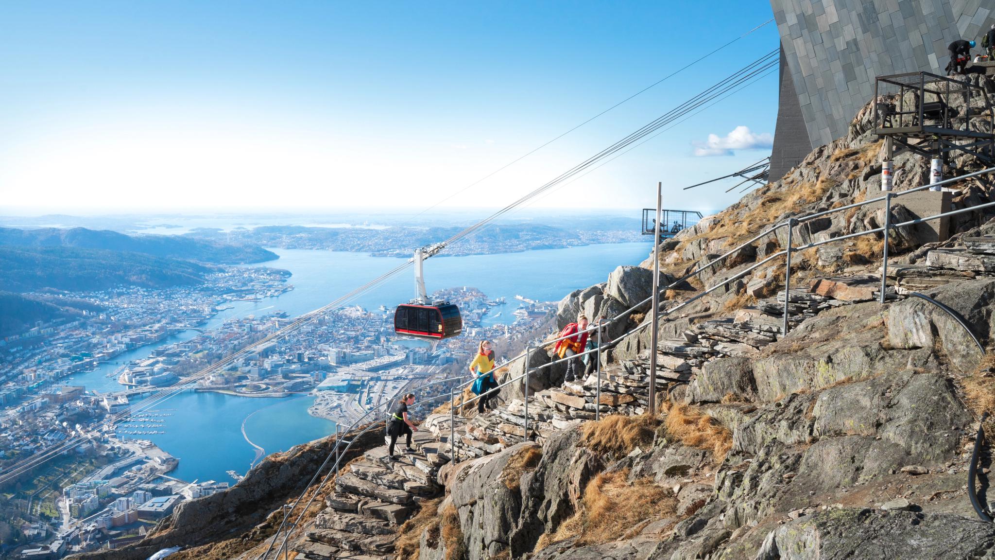 People hiking Oppstemten to Mount Ulriken in Bergen