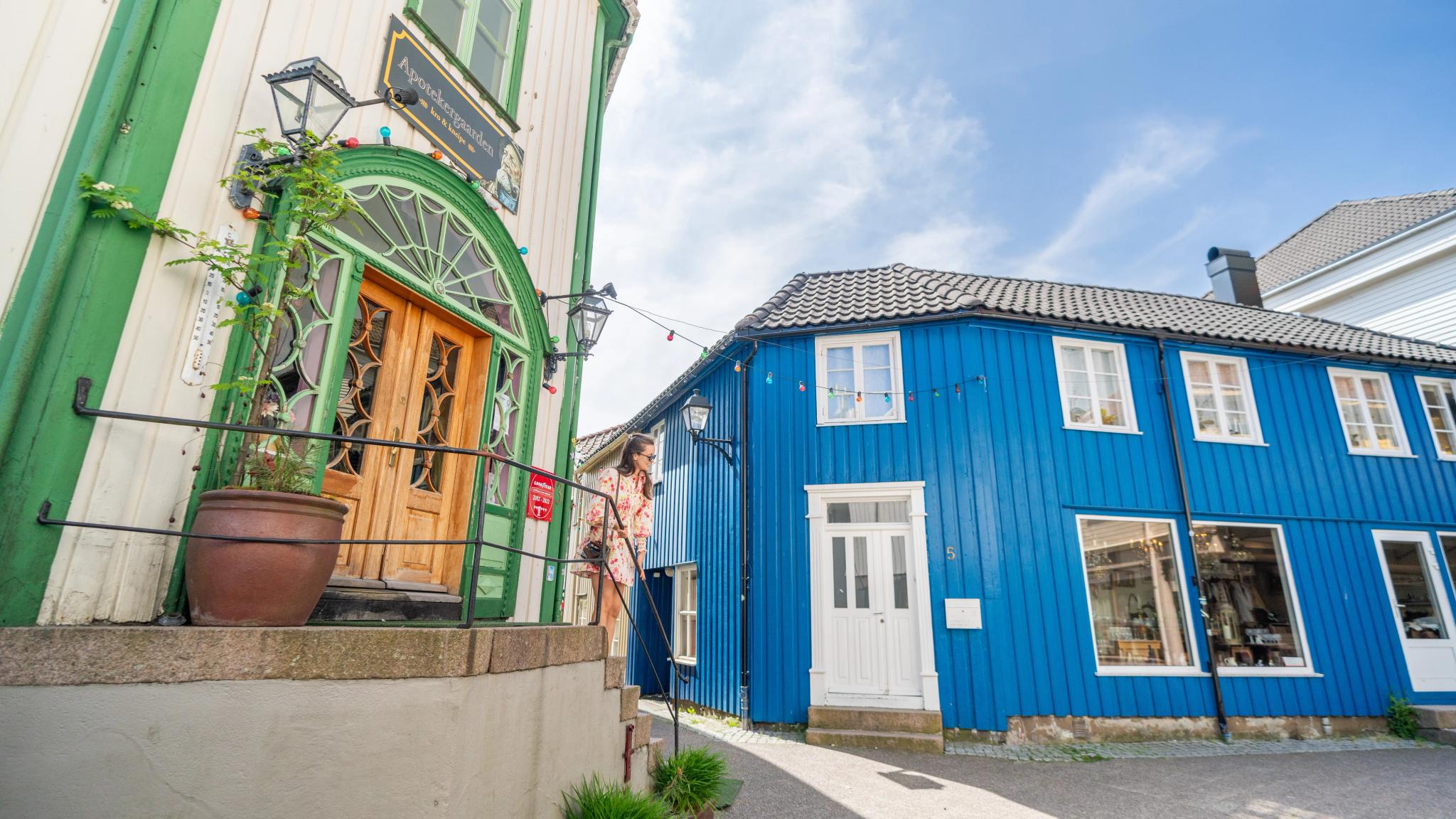 Girl sightseeing in Grimstad, Southern Norway