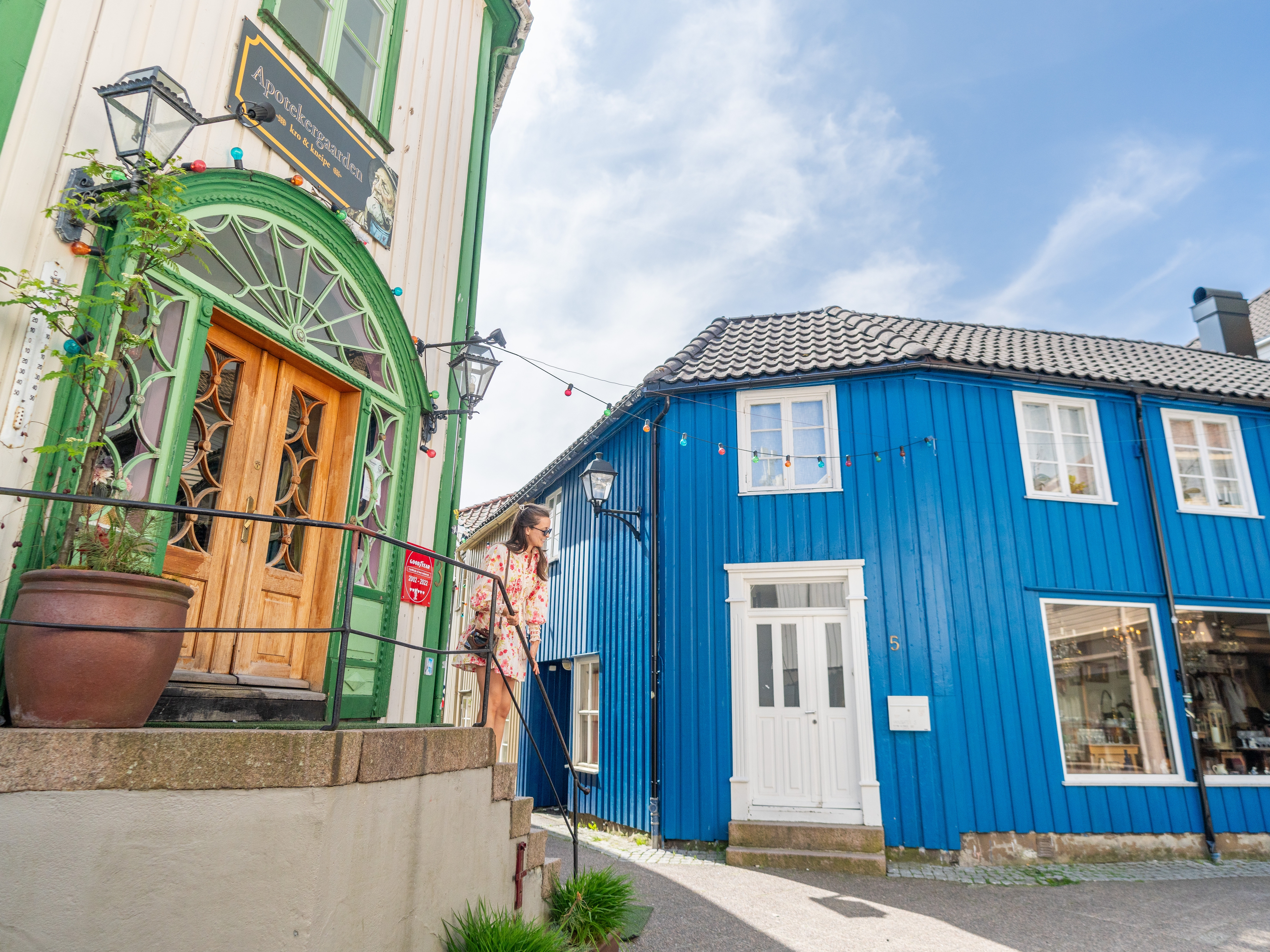 Girl sightseeing in Grimstad, Southern Norway