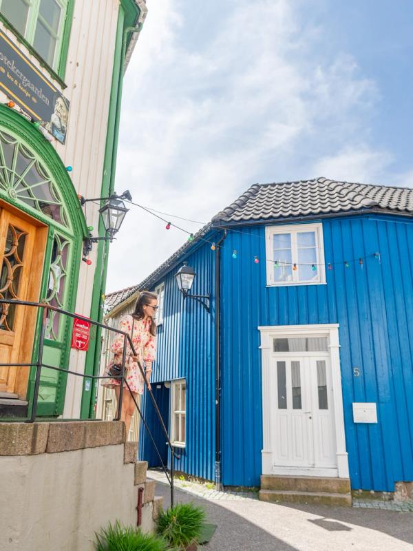 Girl sightseeing in Grimstad, Southern Norway