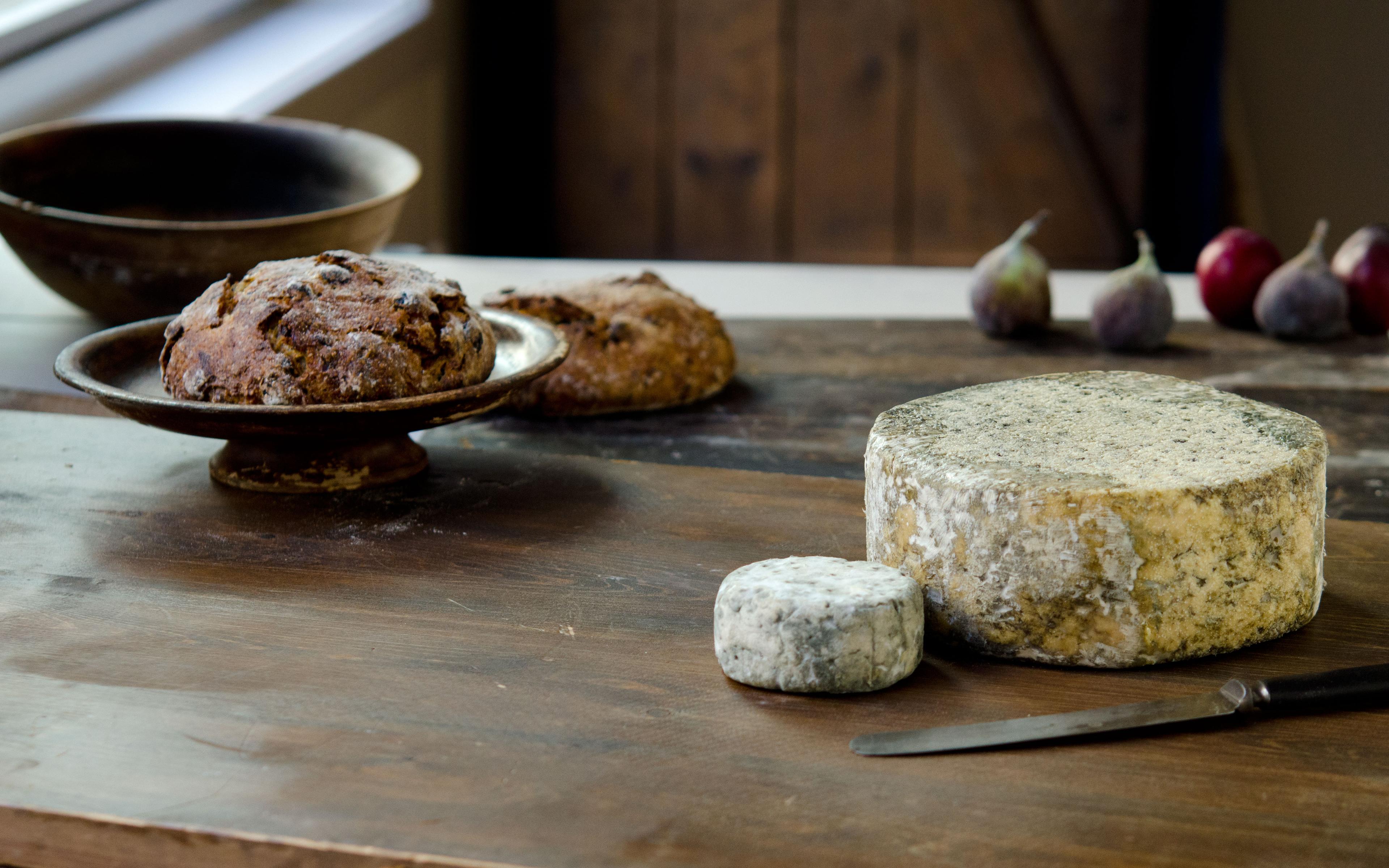 Kraftkar cheese from Tingvollost on a table in Tingvoll in Northwest, Fjord Norway.