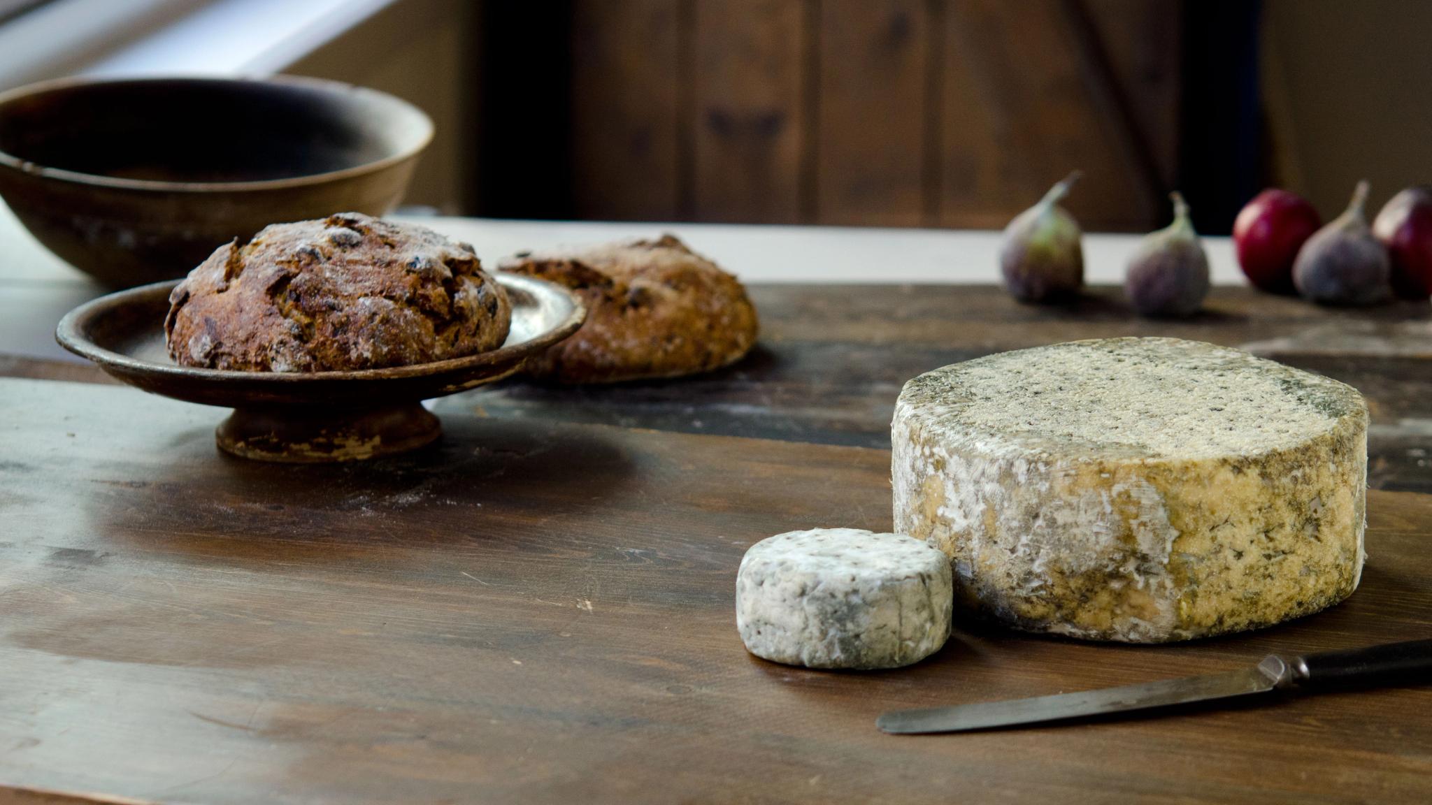 Kraftkar cheese from Tingvollost on a table in Tingvoll in Northwest, Fjord Norway.