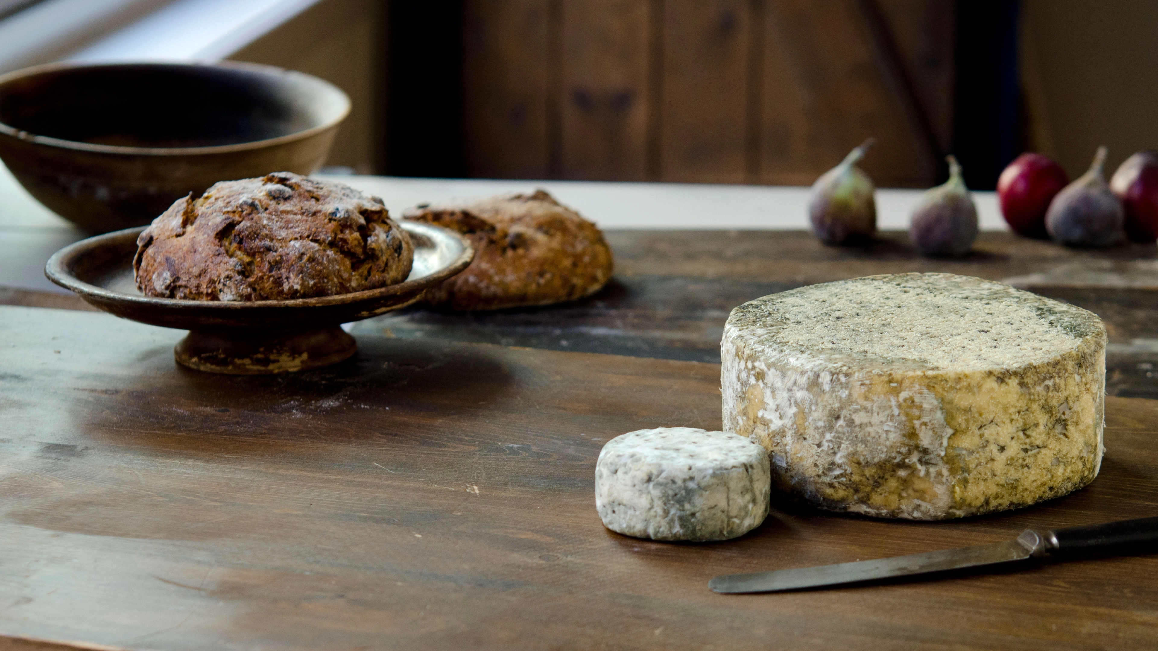 Kraftkar cheese from Tingvollost on a table in Tingvoll in Northwest, Fjord Norway.