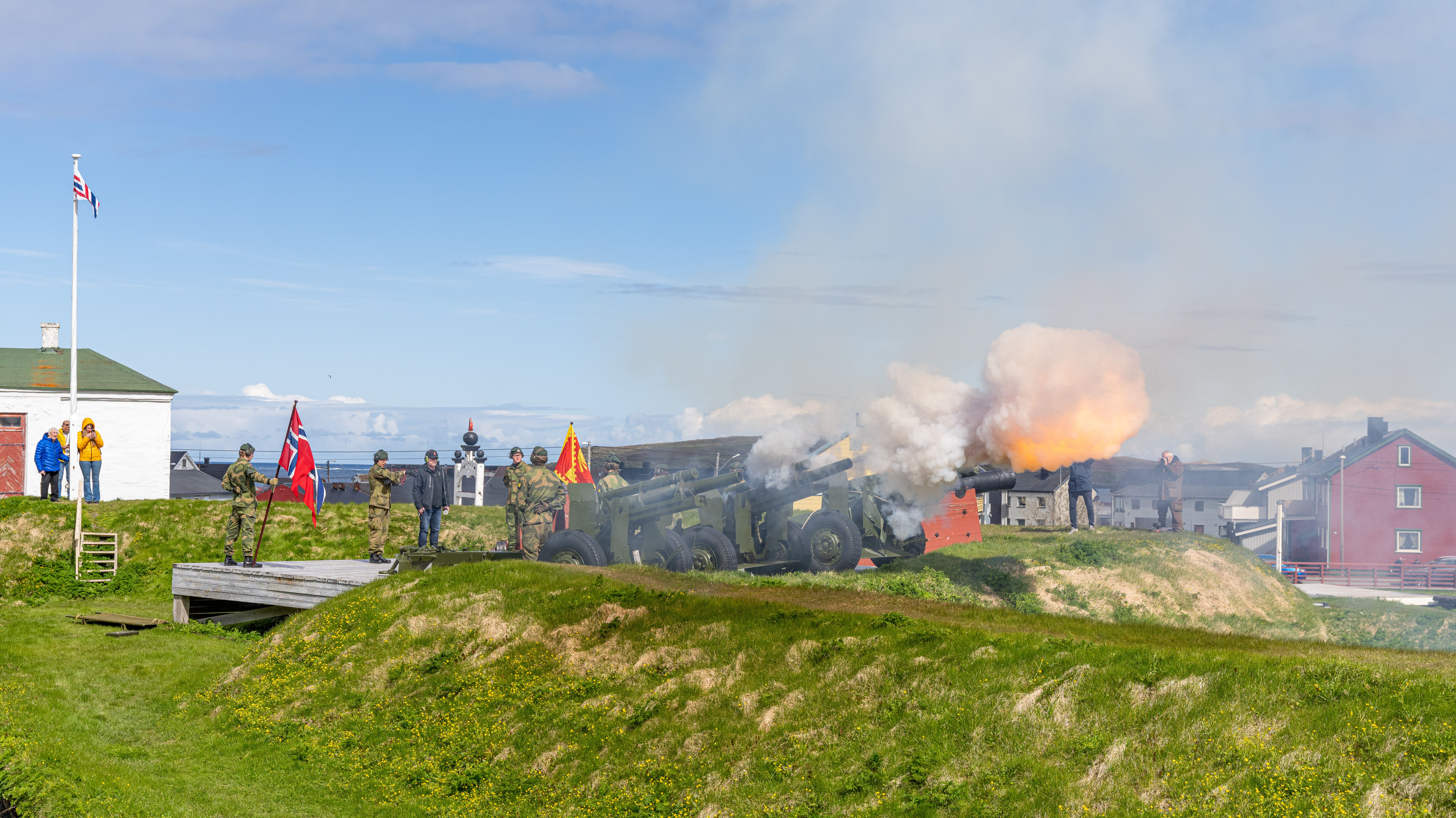 Soldiers at the Vardøhus fortress doing a salute, Vardø, Northern Norway.