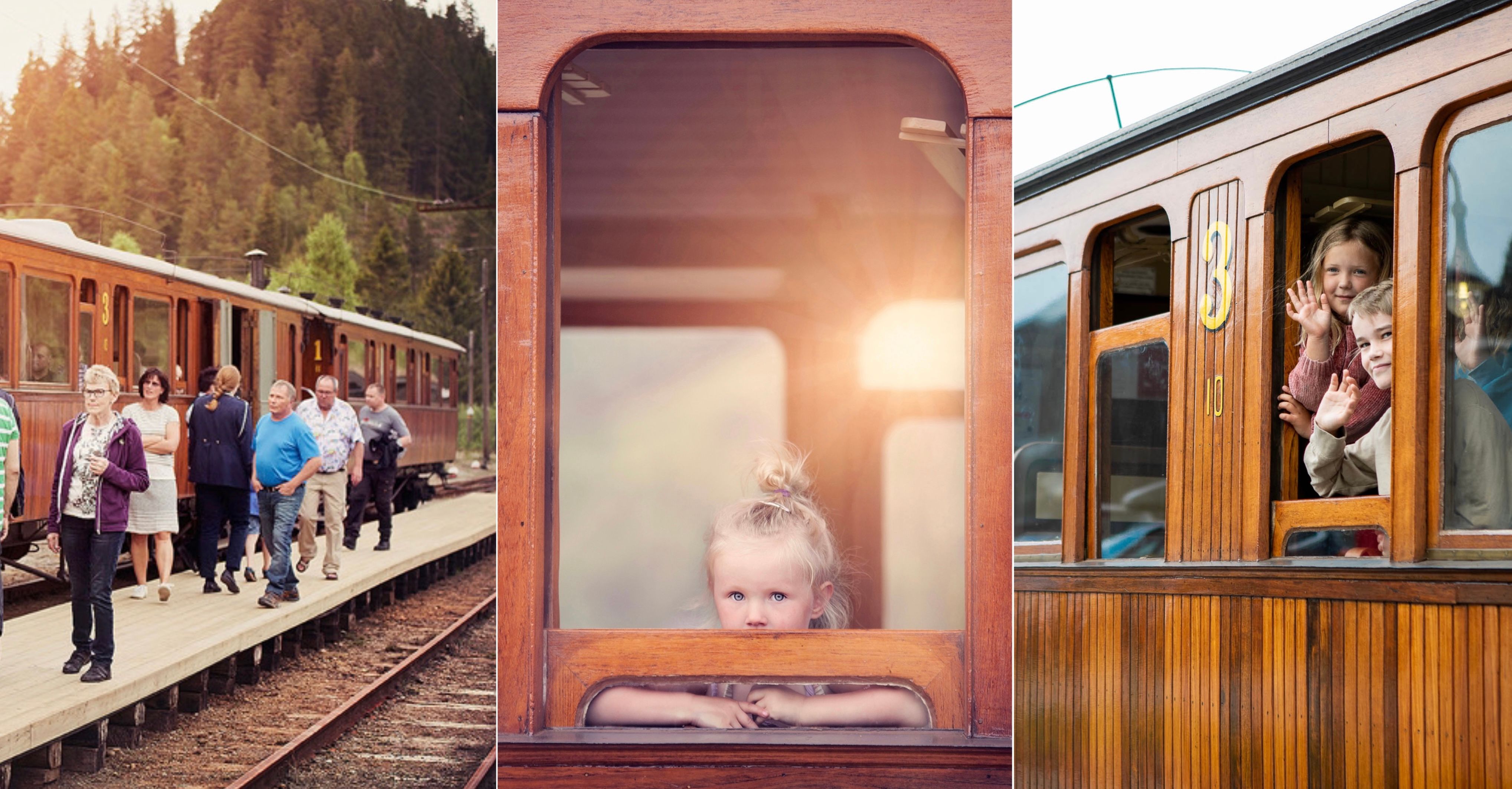 Collage of Thamshavnbanen train at Orkla industrimuseum, Trøndelag region