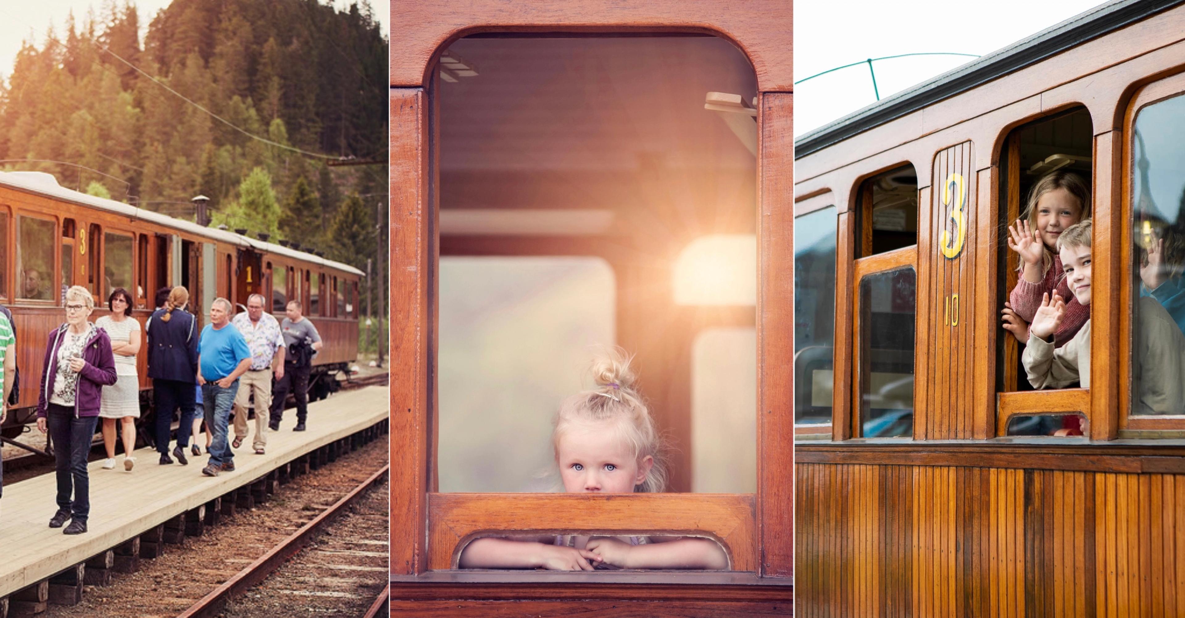 Collage of Thamshavnbanen train at Orkla industrimuseum, Trøndelag region