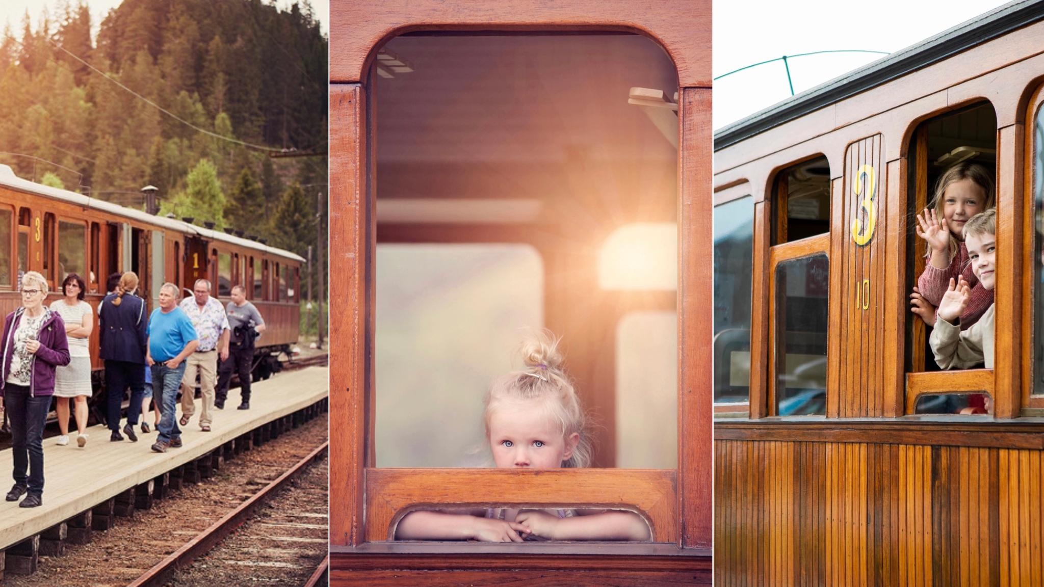 Collage of Thamshavnbanen train at Orkla industrimuseum, Trøndelag region