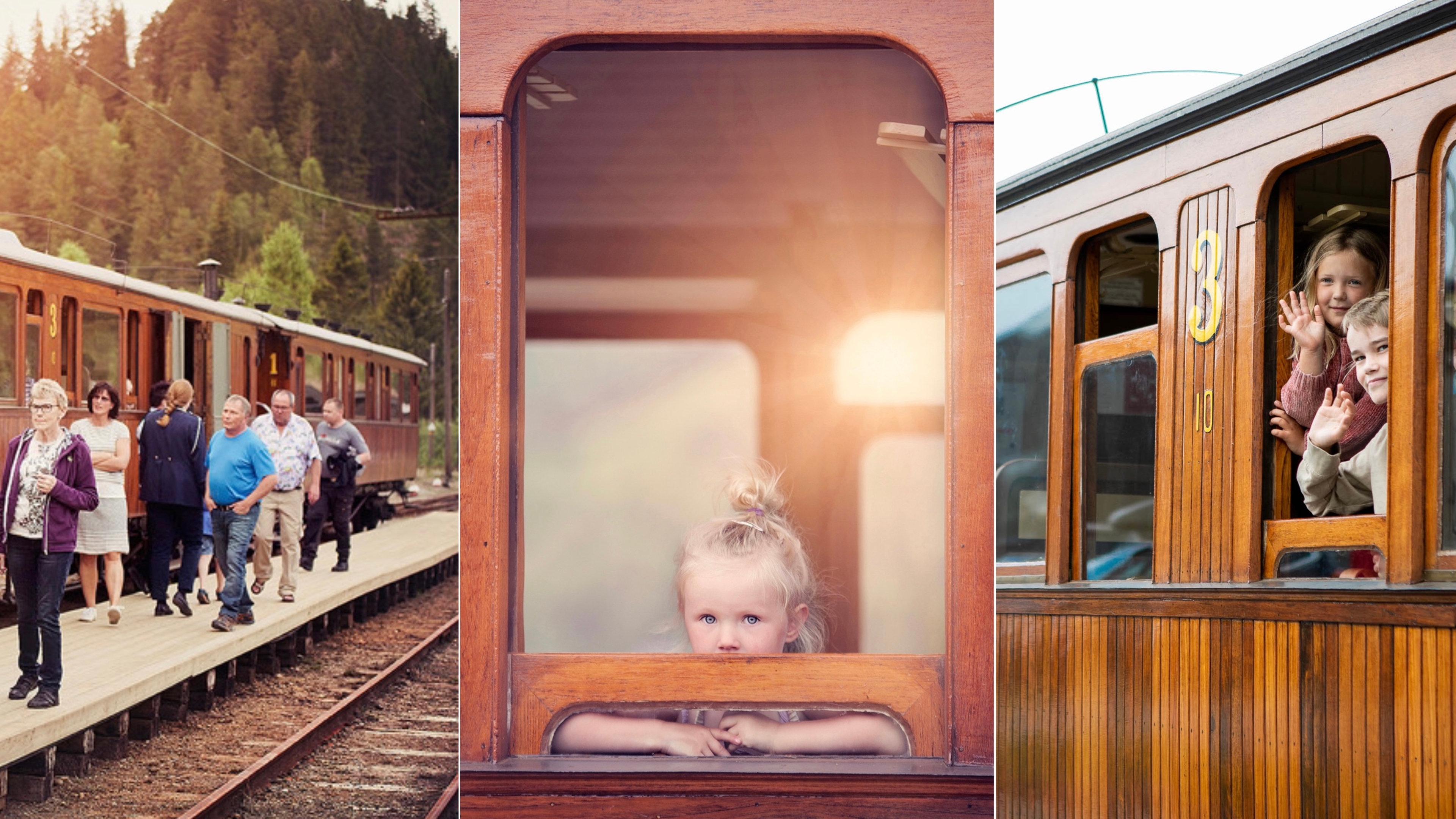 Collage of Thamshavnbanen train at Orkla industrimuseum, Trøndelag region