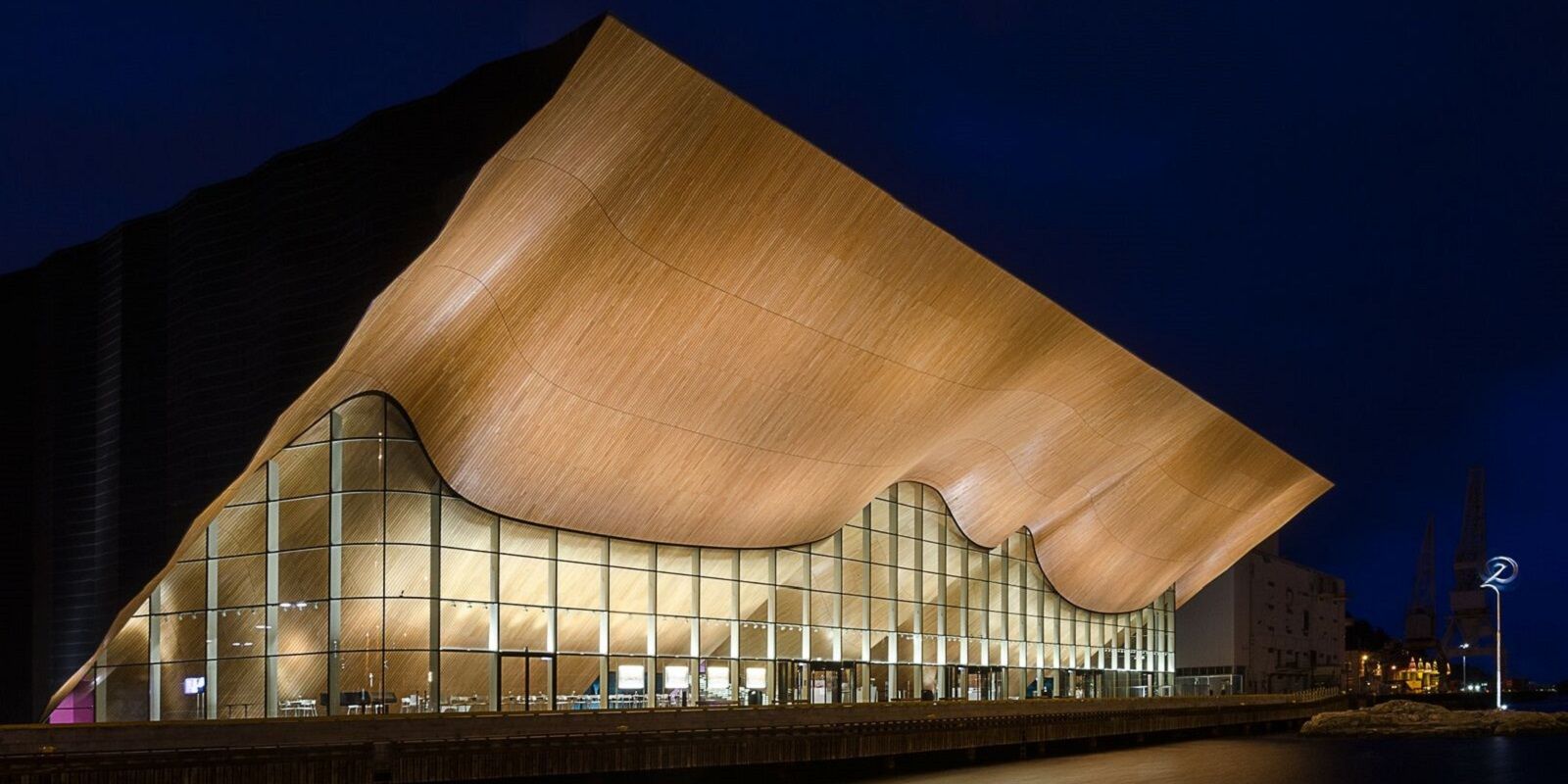 The Kilden Performing Arts centre in Kristiansand by nighttime