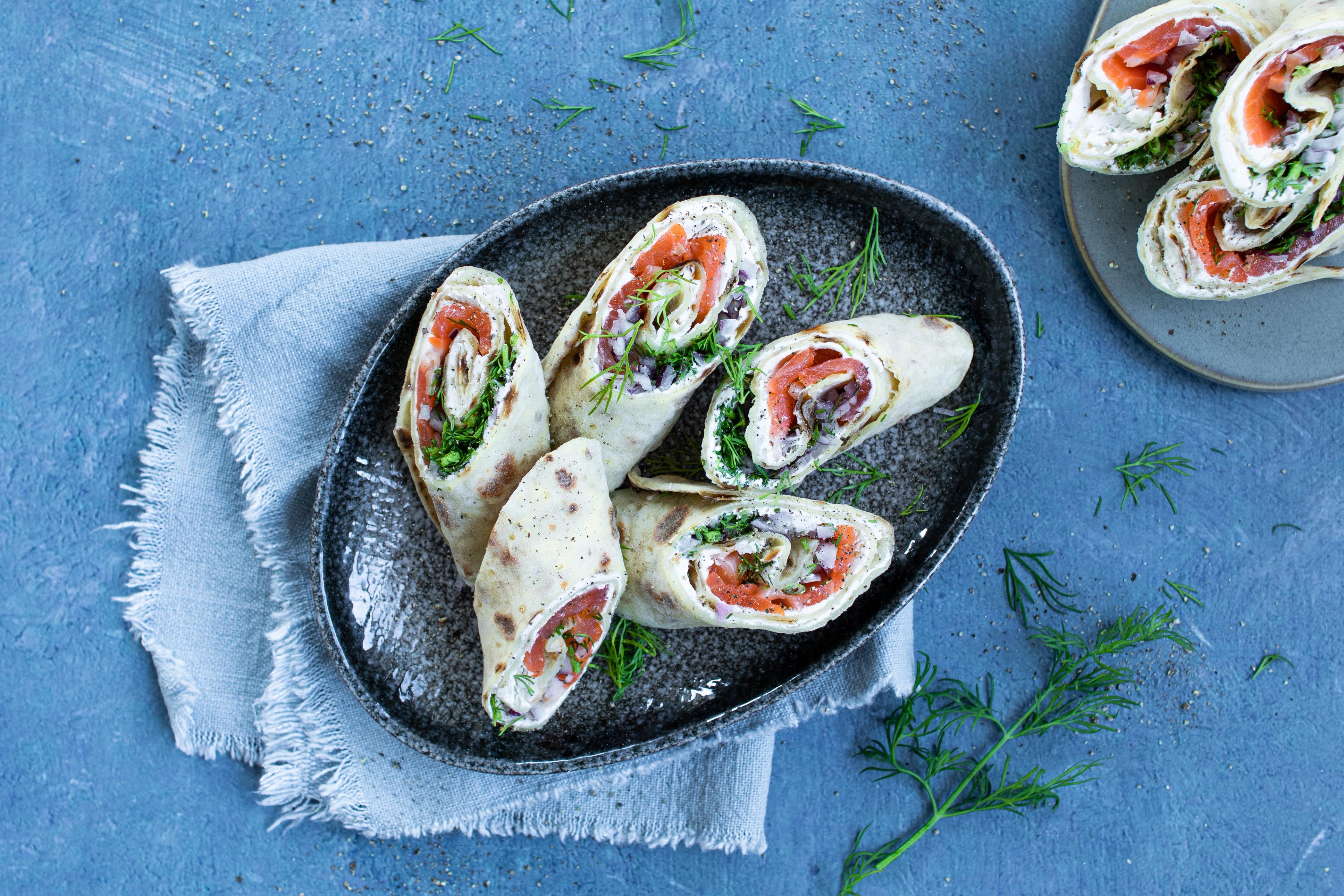 Lefse rolls with smoked salmon