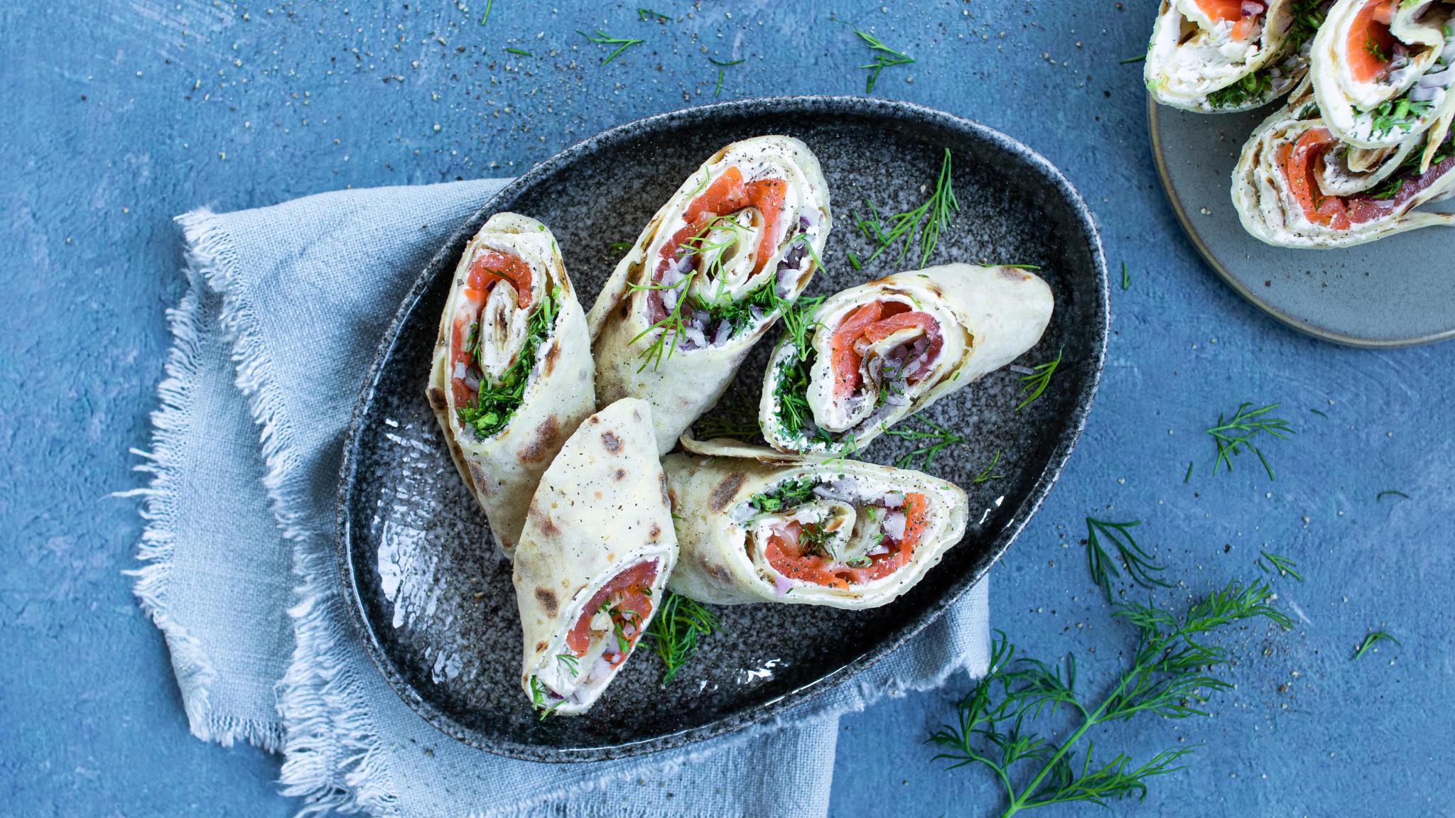 Lefse rolls with smoked salmon