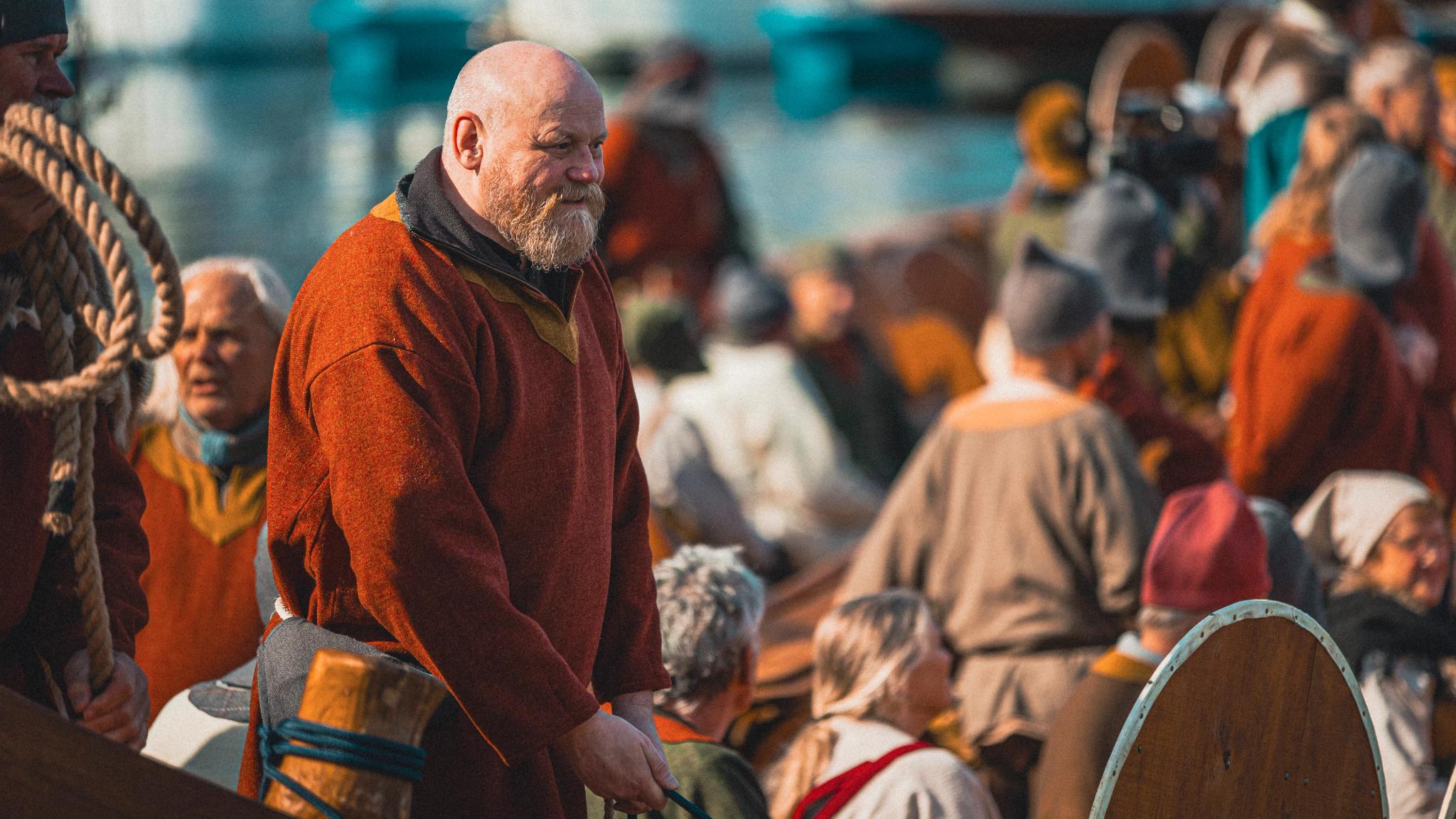 Vikings at the The Myklebust Viking ship in Nordfjord