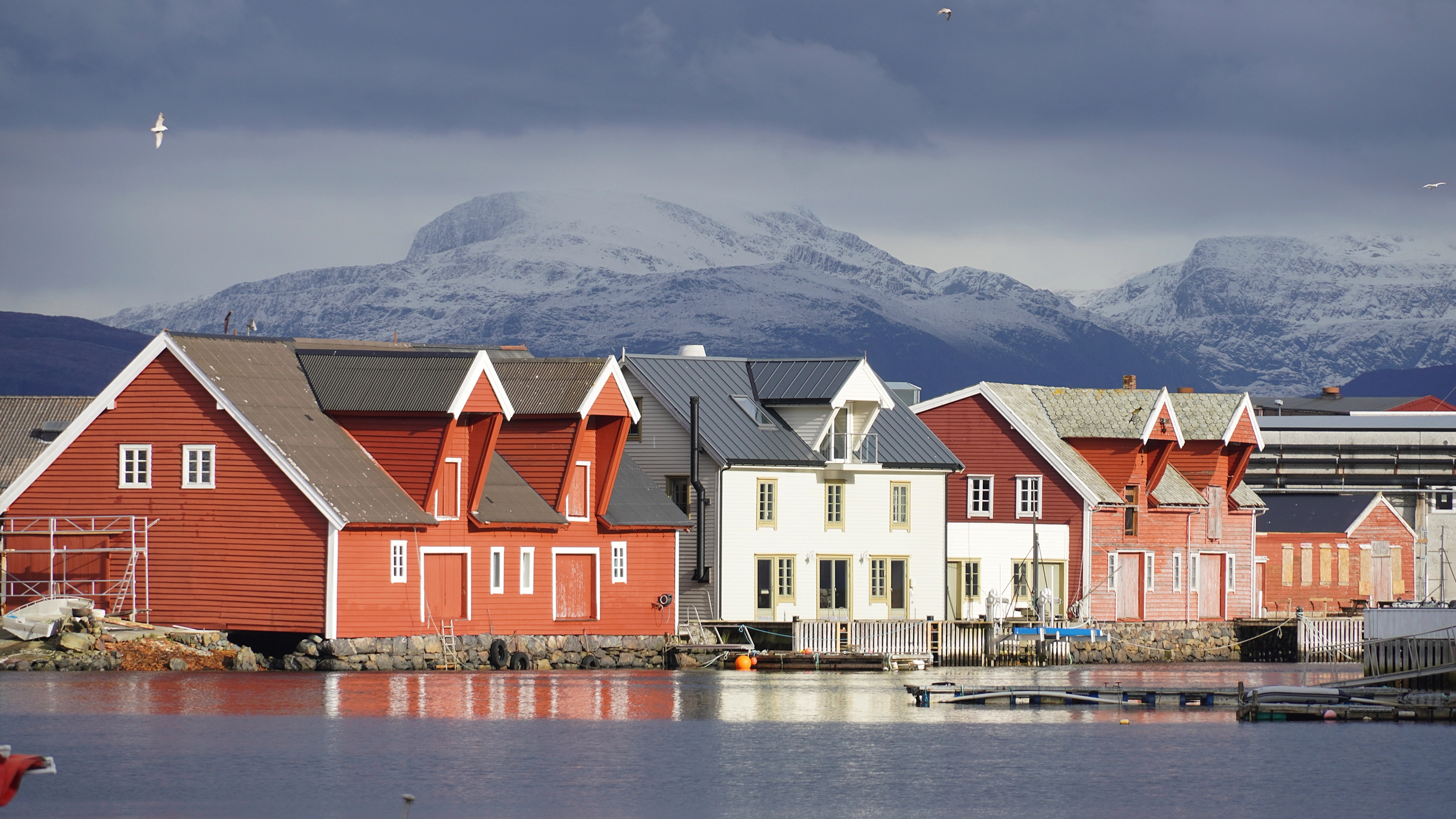 Wooden houses by the sea in Bremanger.