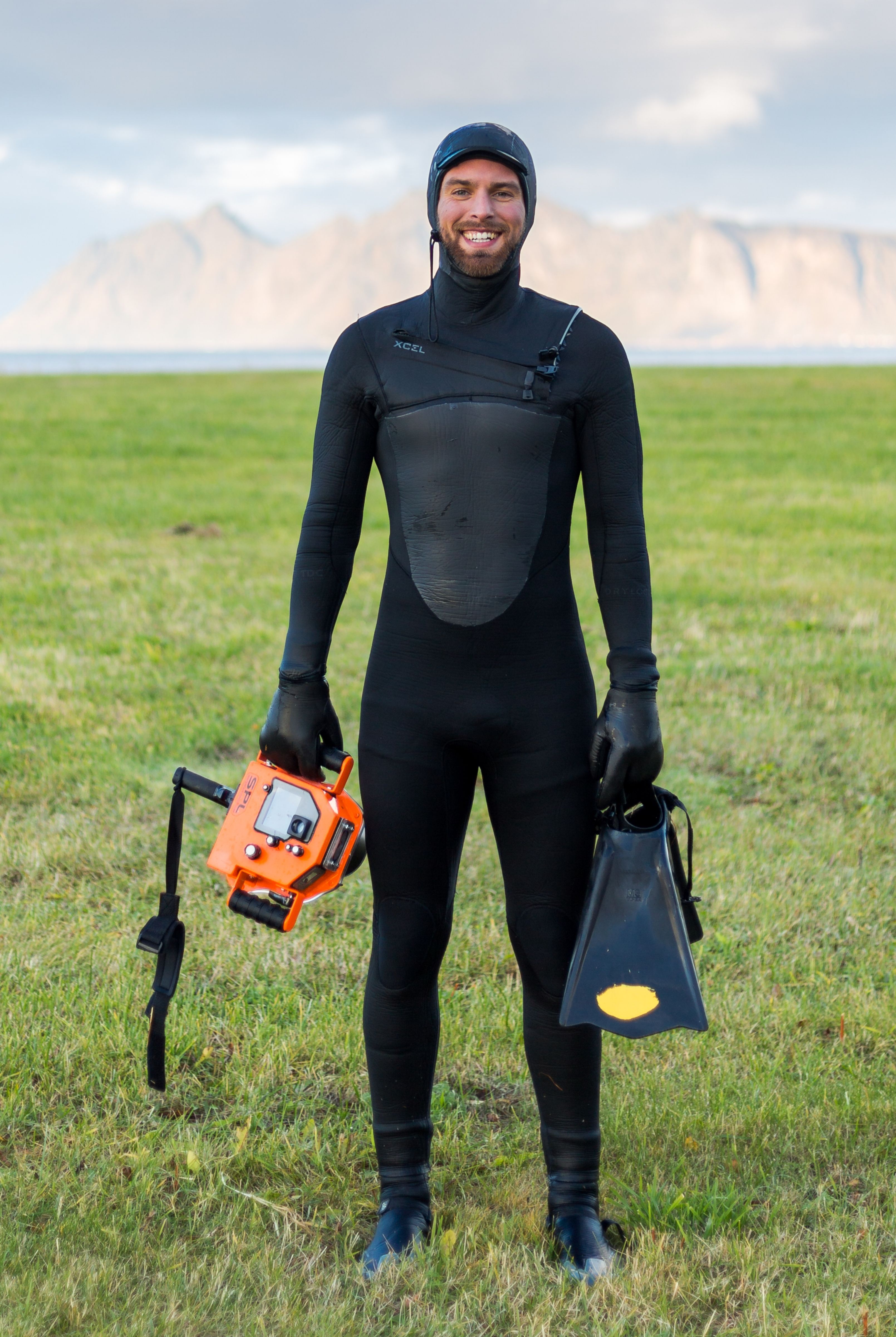 The surfer Hallvard Kolltveit in a wetsuit, Norway
