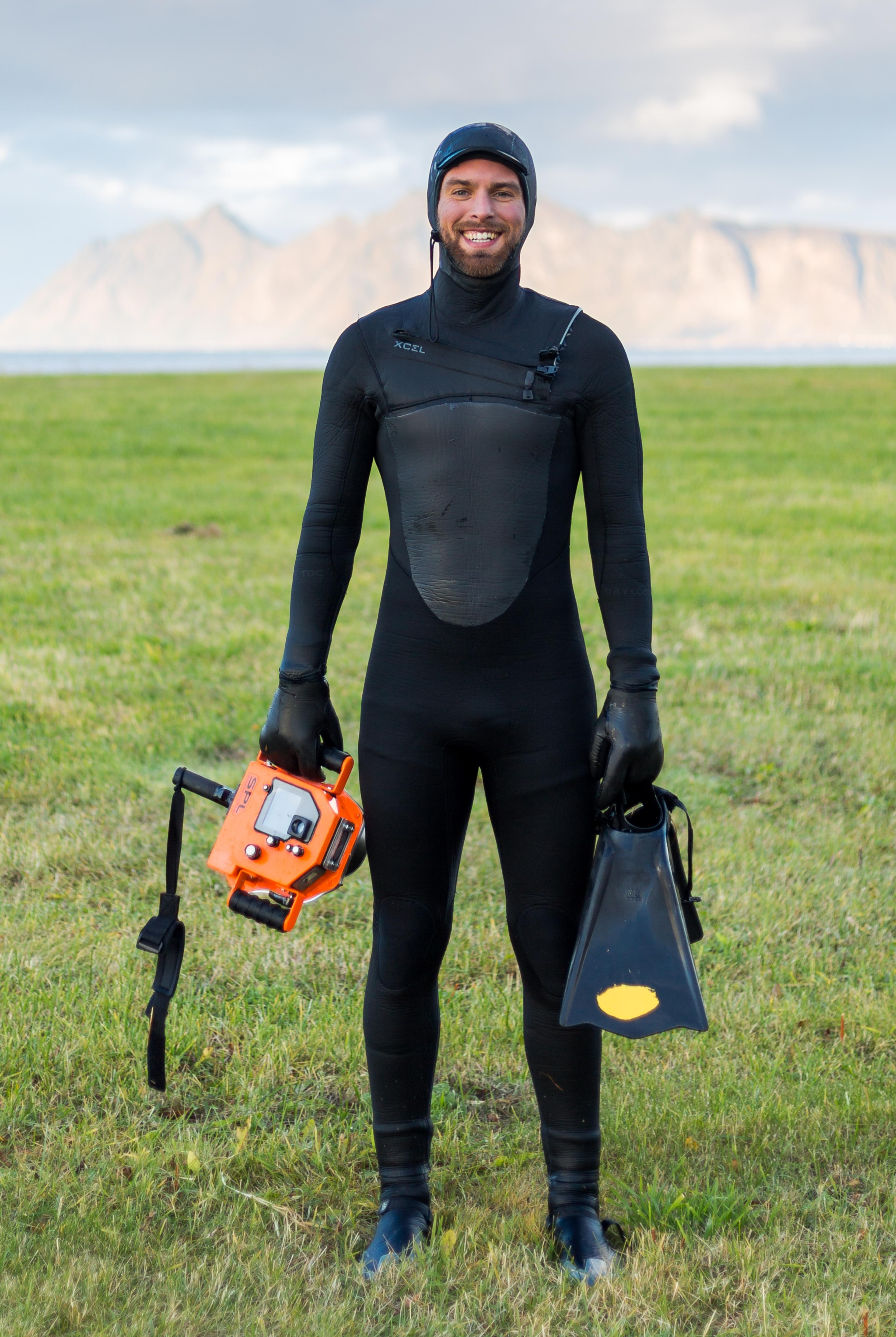 The surfer Hallvard Kolltveit in a wetsuit, Norway