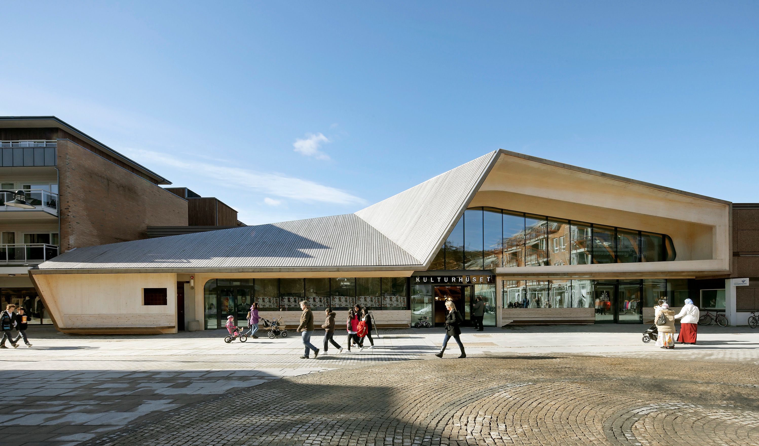 View on the entrance of the Vennesla bibliotek, Vennesla, Southern Norway
