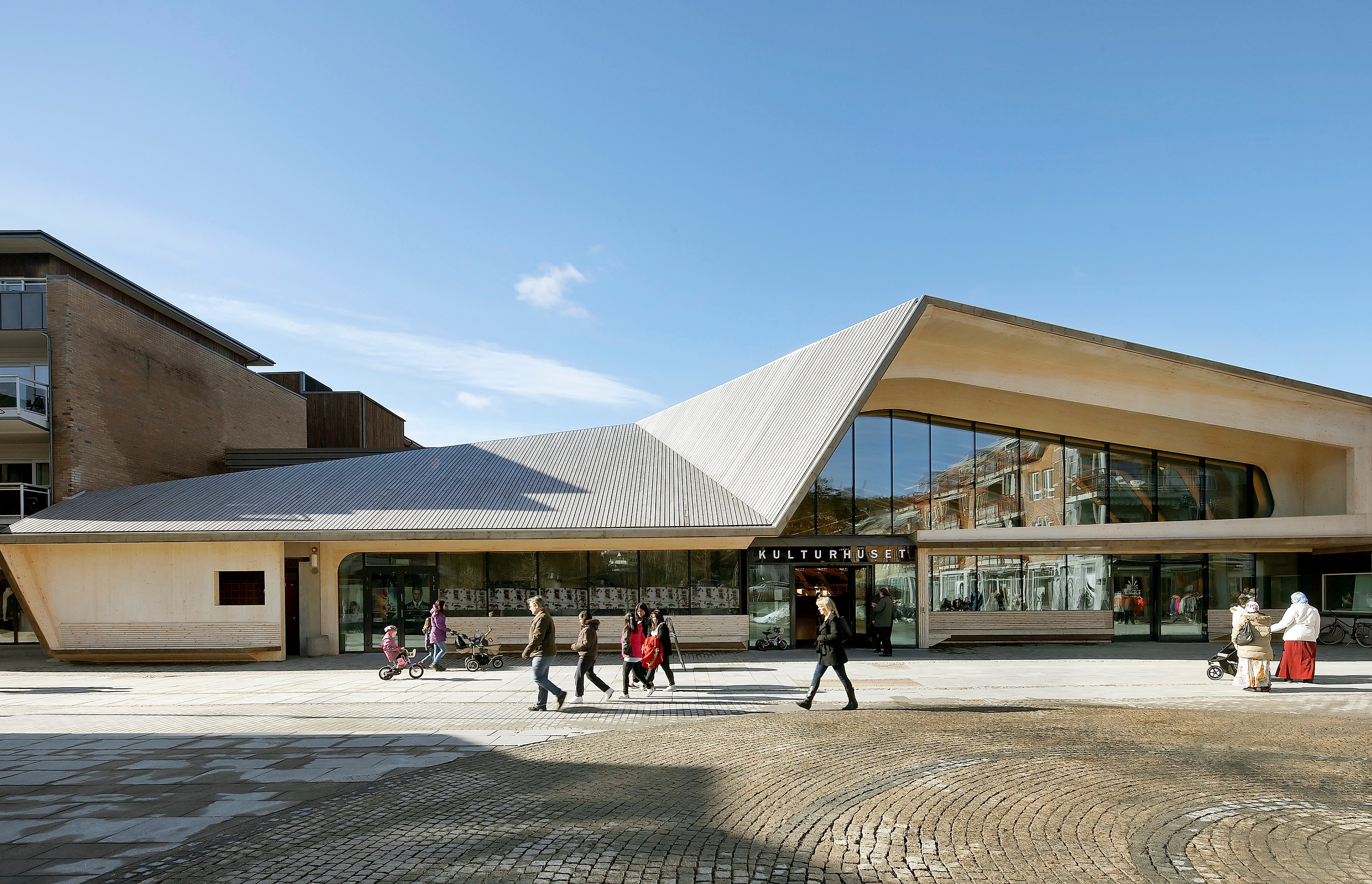 View on the entrance of the Vennesla bibliotek, Vennesla, Southern Norway