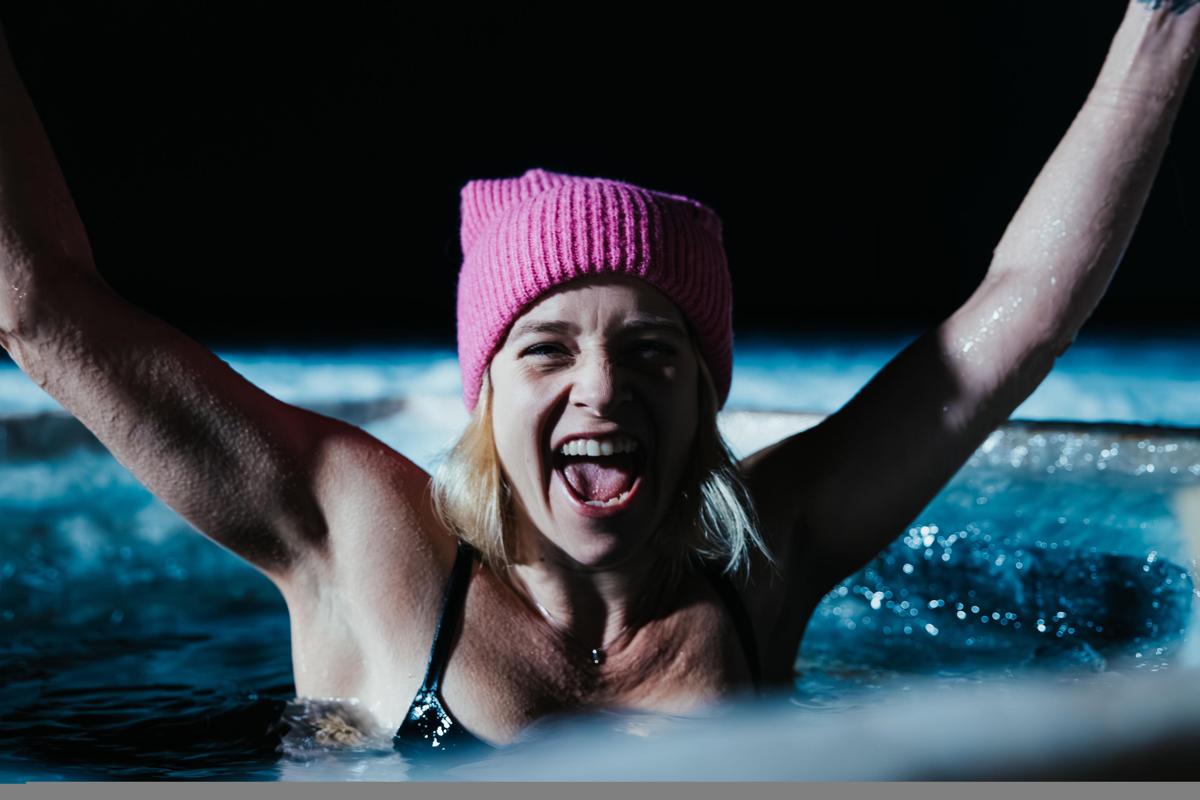 Happy ice bather at Rokosjøen in Løten