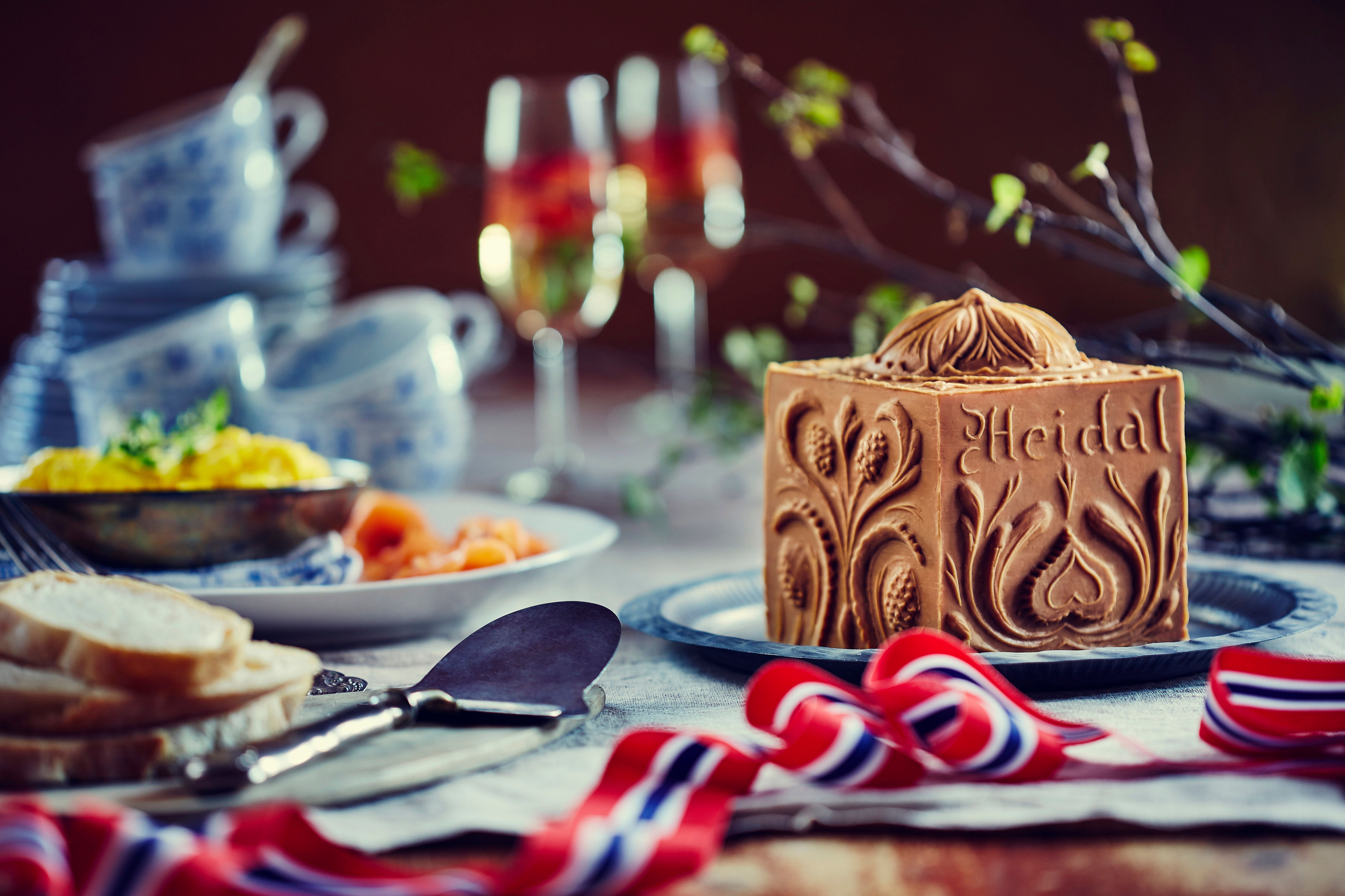 Brown cheese from the Norwegian creamery Heidal Ysteri in the Gudbrandsdalen valley of Eastern Norway