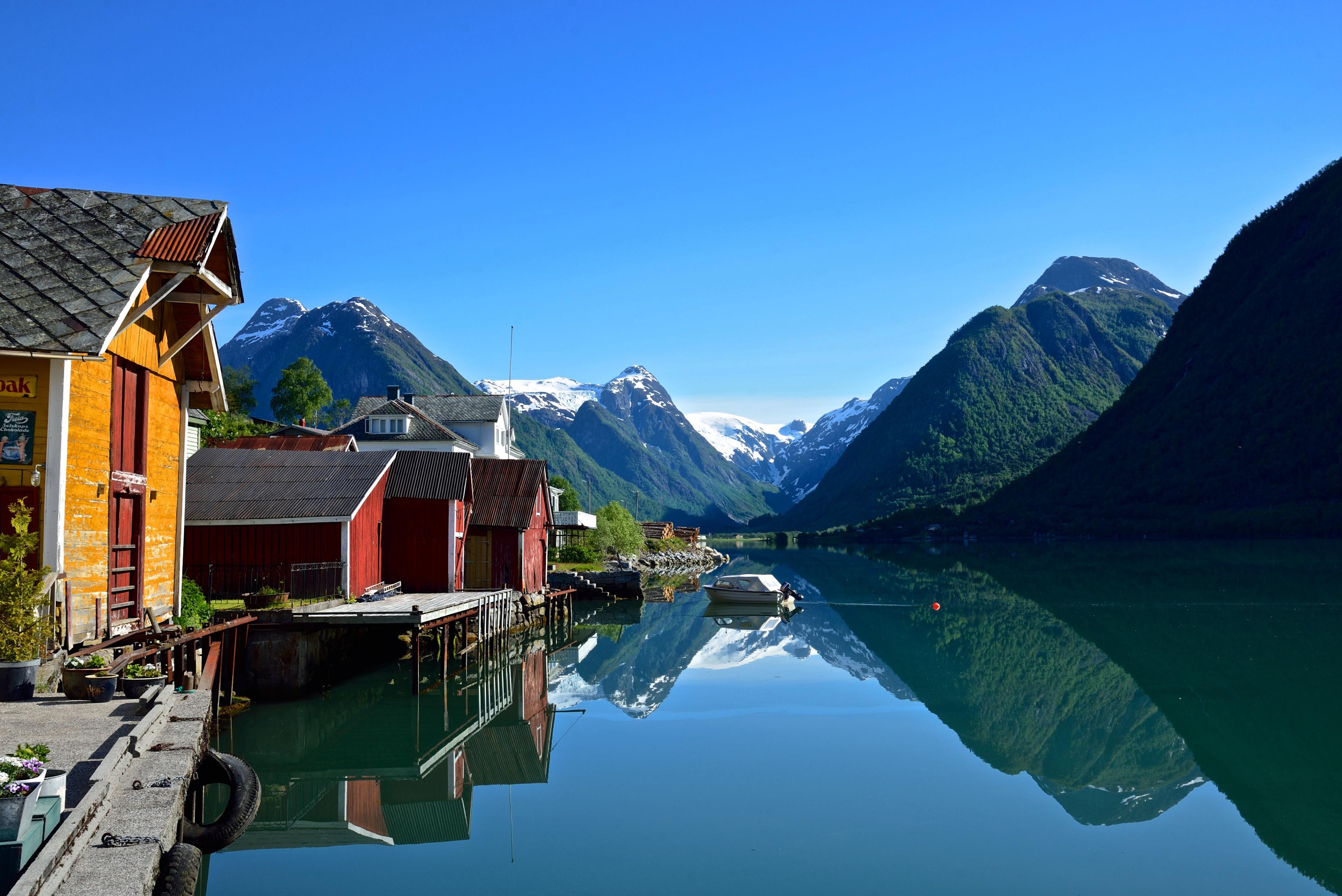 Boat houses in Fjærland - Fjærlandsfjord