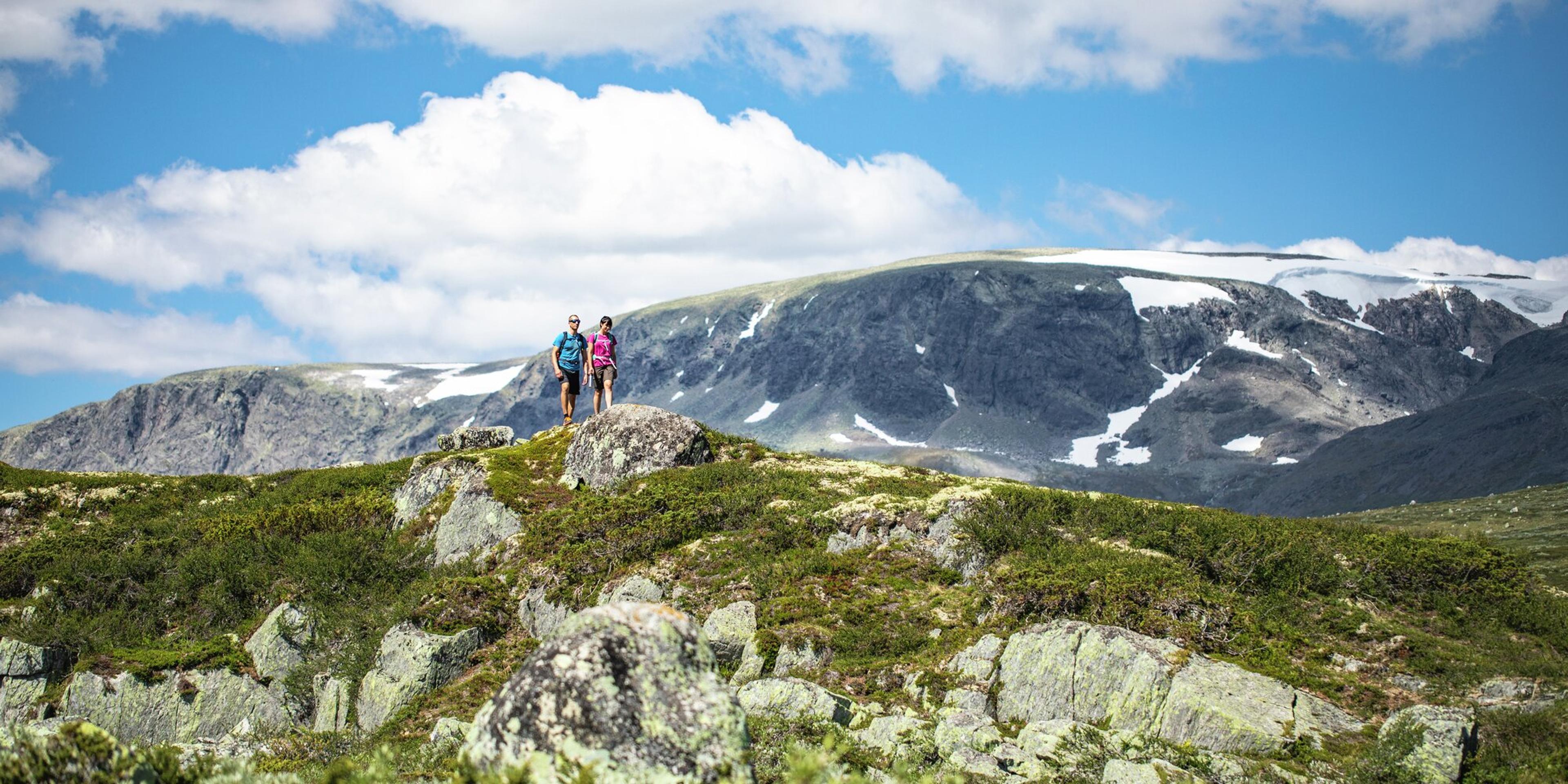 Two people hiking at Hallingskarvet