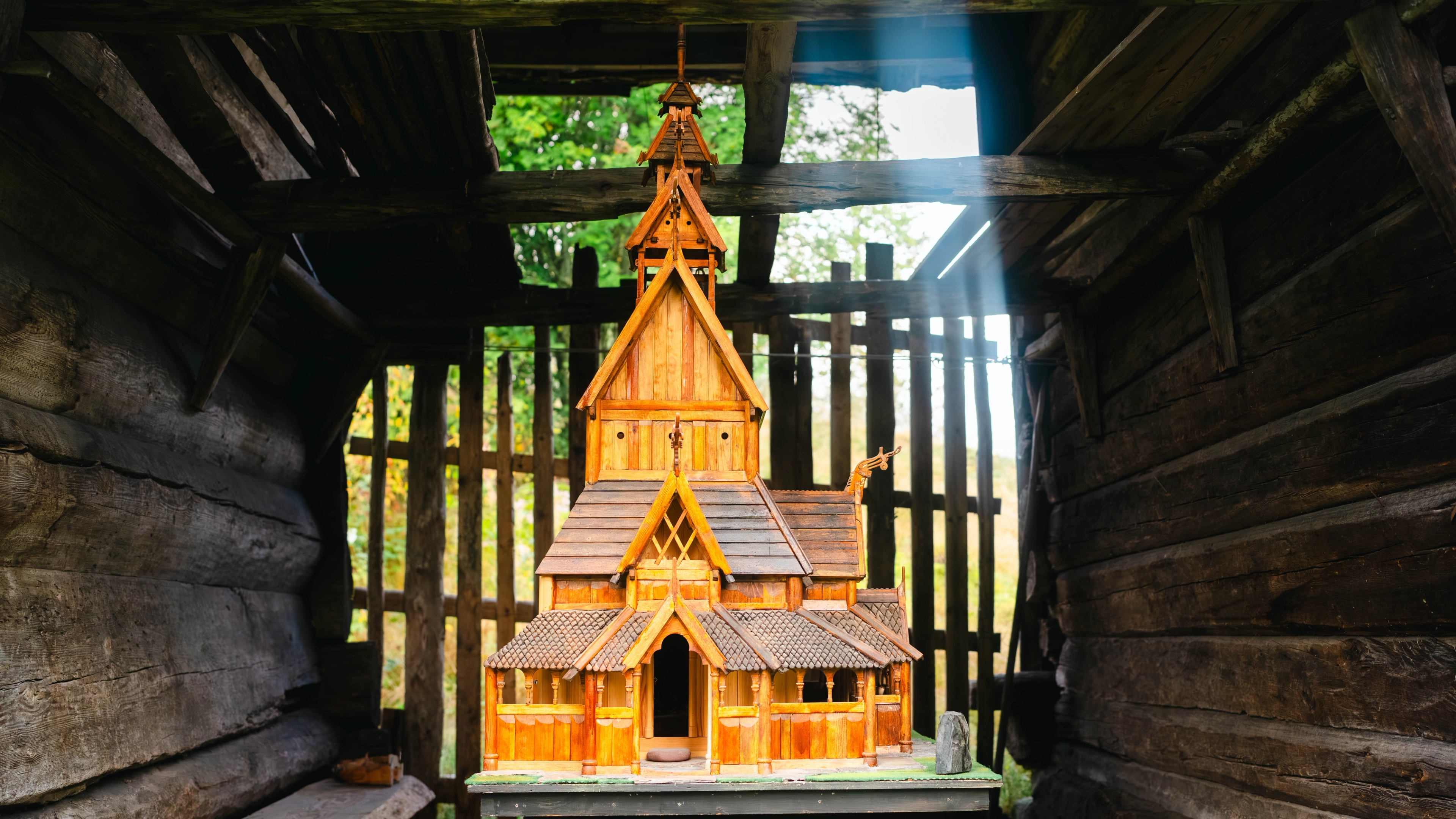 Model of the stave church being built in Setesdal