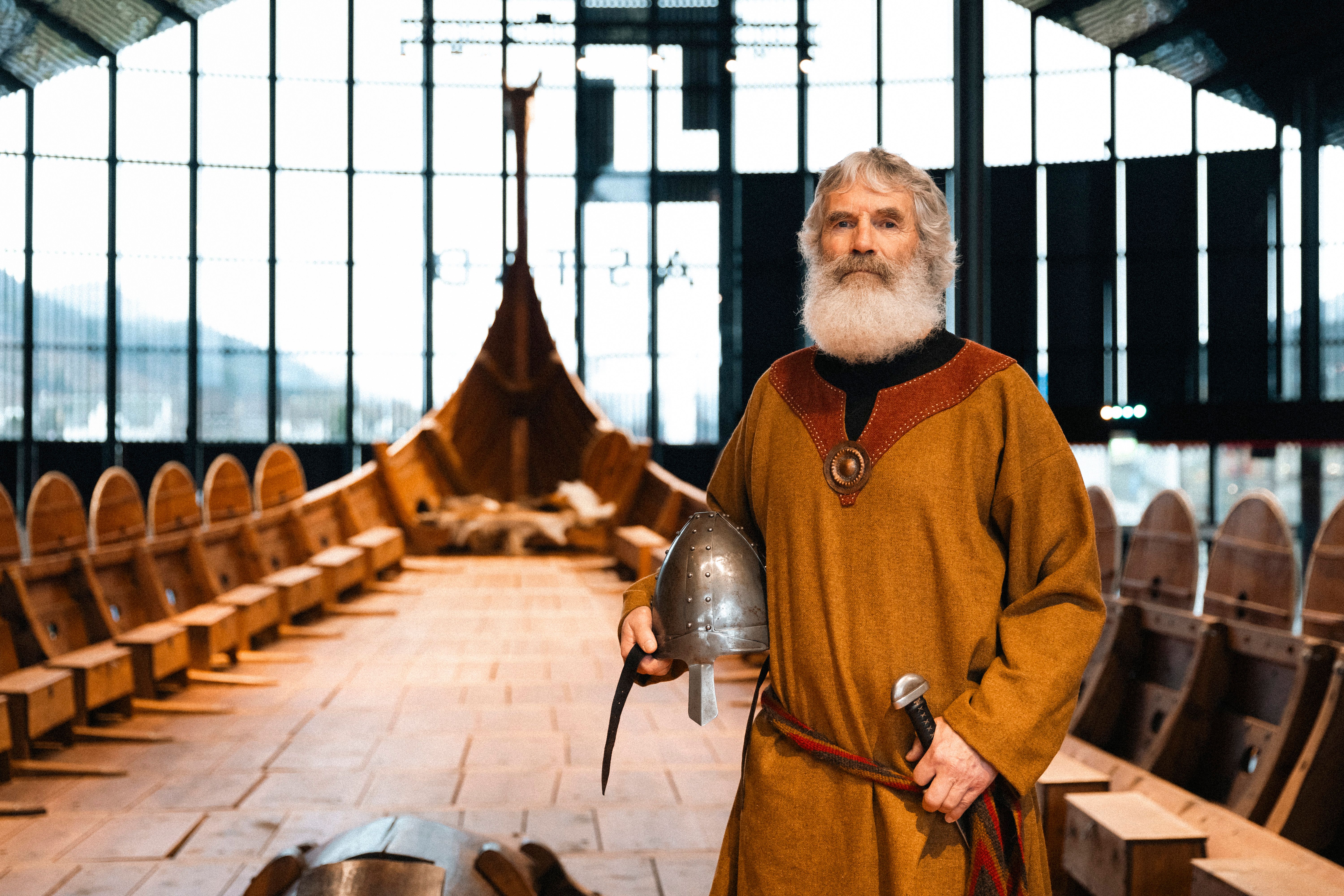 A viking aboard the Myklebust Viking ship in Nordfjordeid.