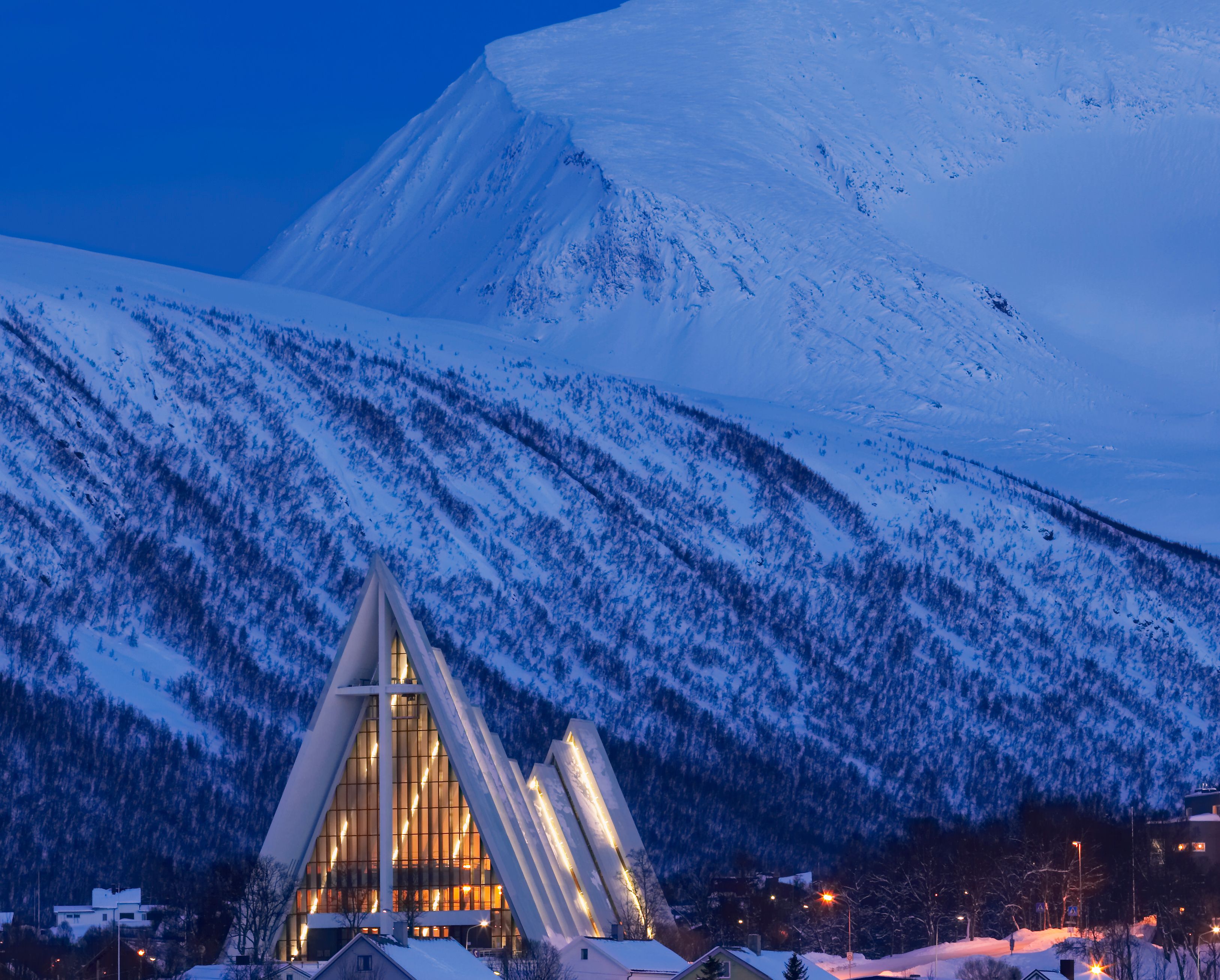 The Arctic Cathedral during the blue hour in Tromsø
