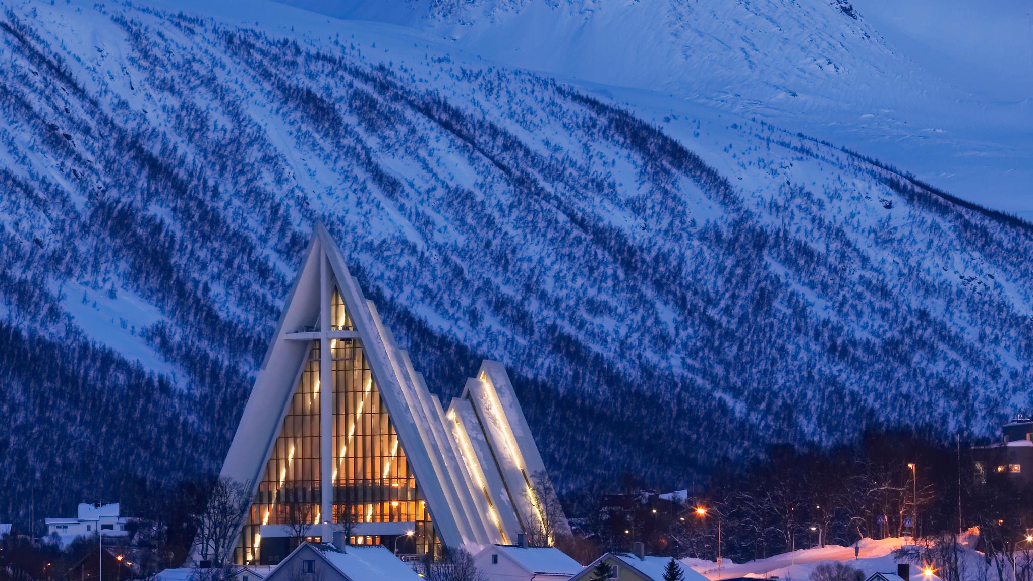 The Arctic Cathedral during the blue hour in Tromsø