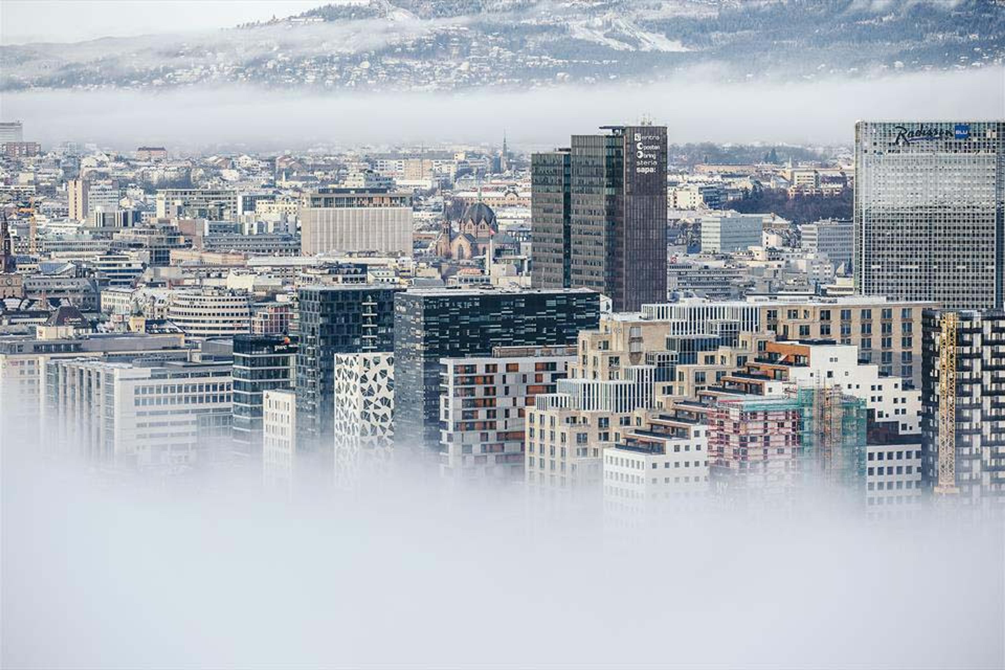 Barcode skyline in front of Oslo