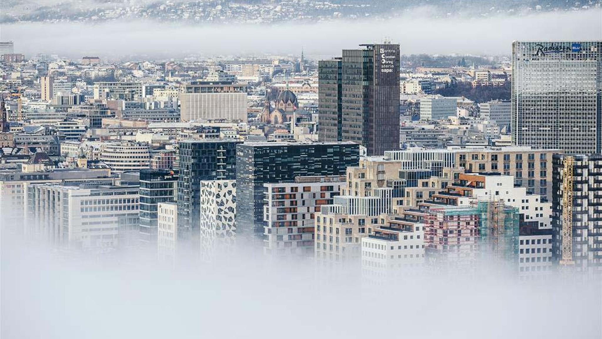 Barcode skyline in front of Oslo