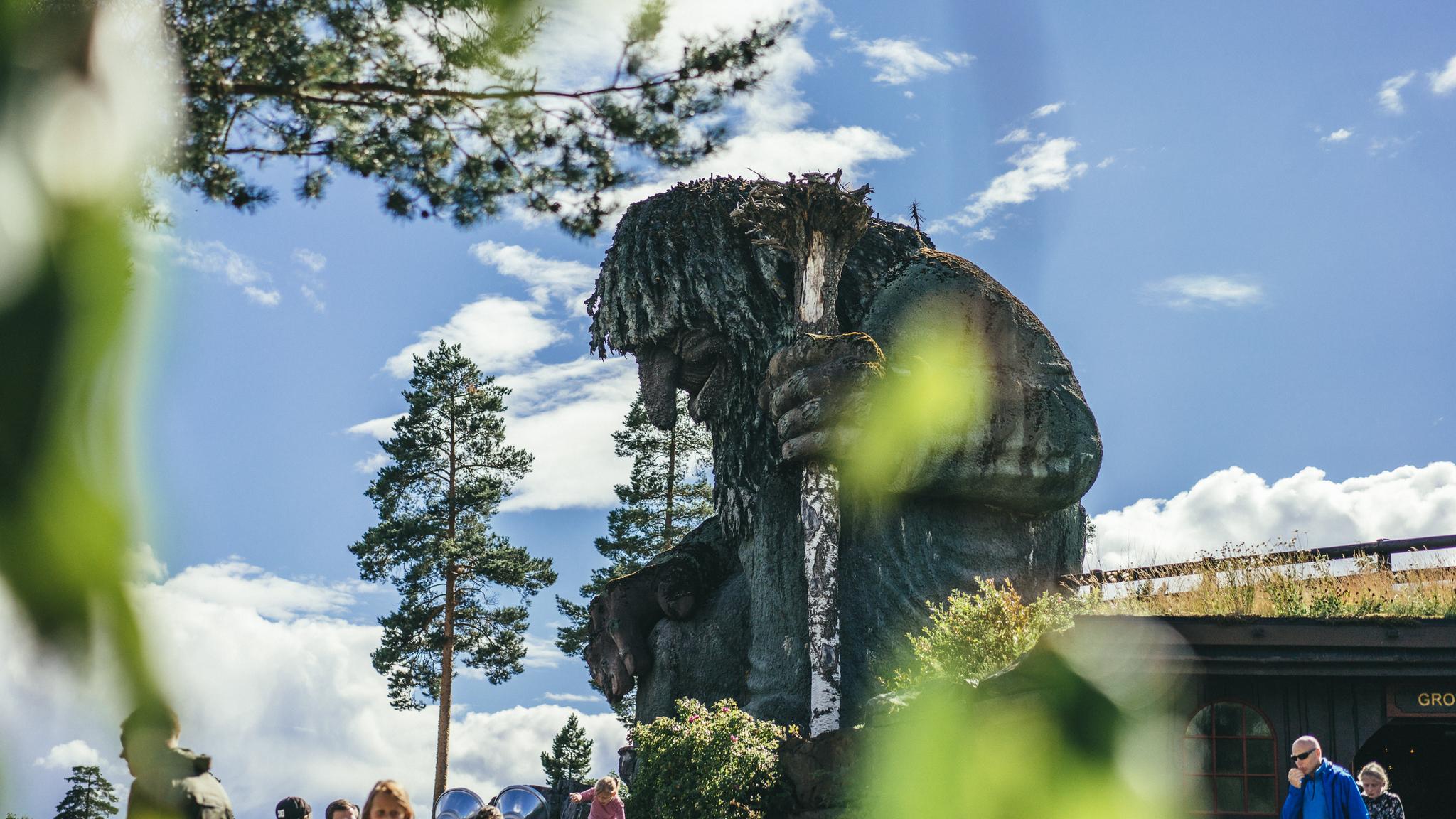 The Hunderfossen troll in Hunderfossen fairytale park on a sunny day