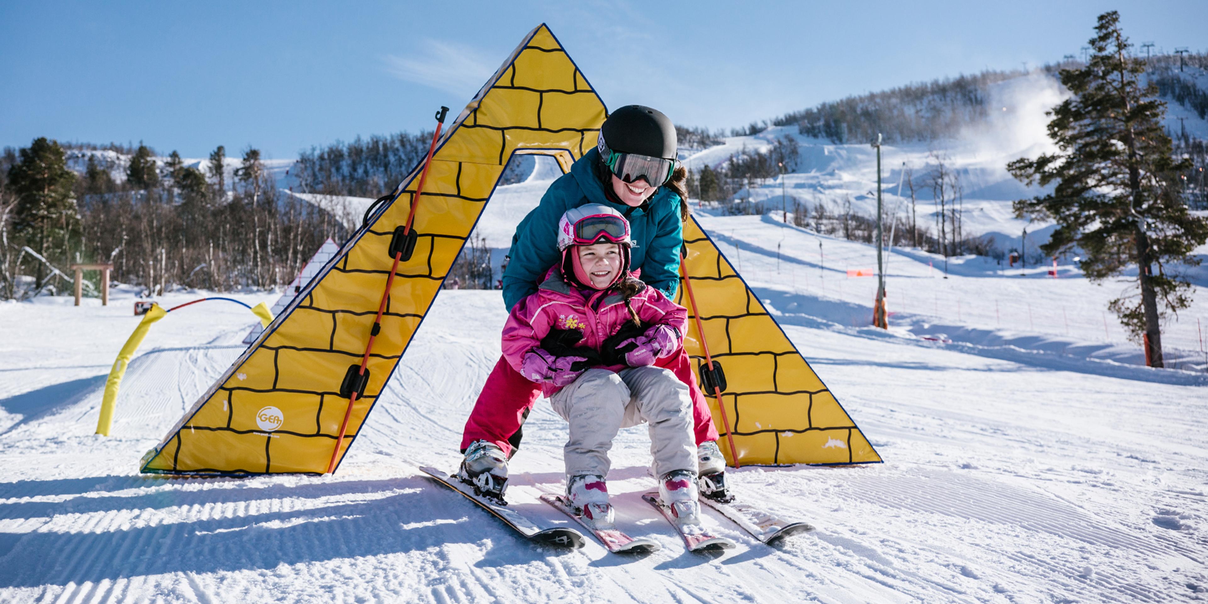 A child learning to alpine ski in Vestlia at Geilo, Eastern Norway