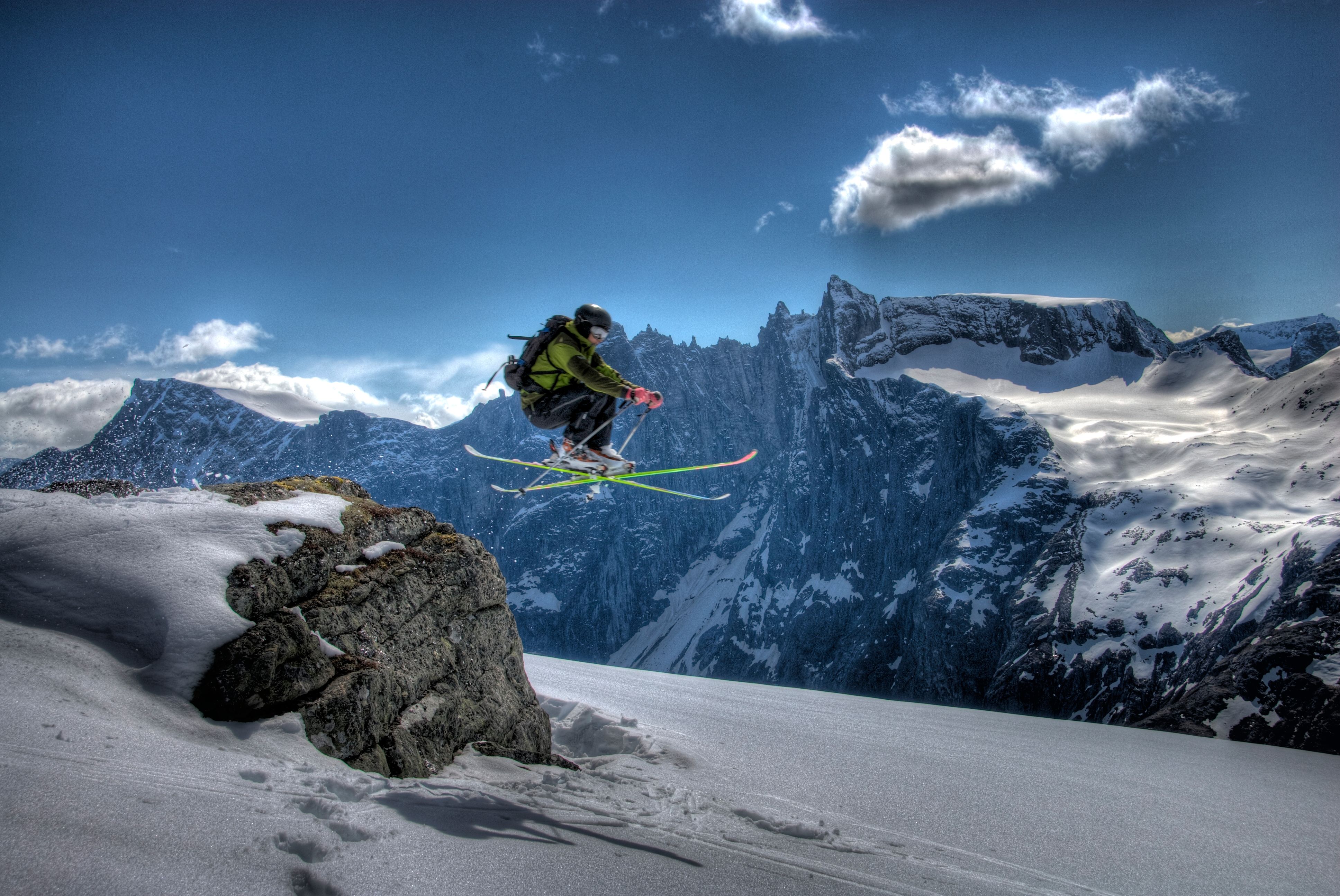 Alpine skiing at Blånebba in Northwest, Fjord Norway.