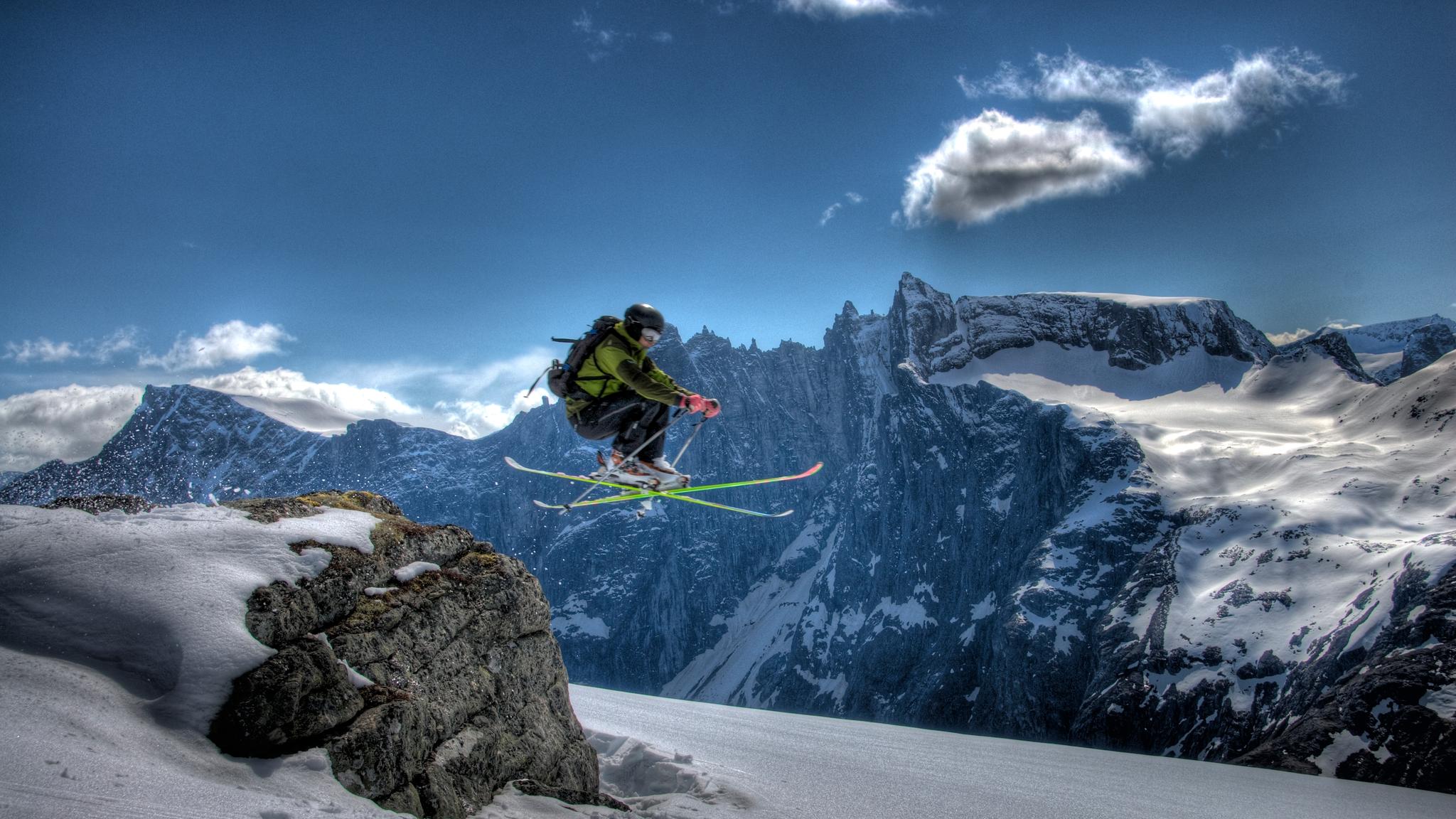 Alpine skiing at Blånebba in Northwest, Fjord Norway.