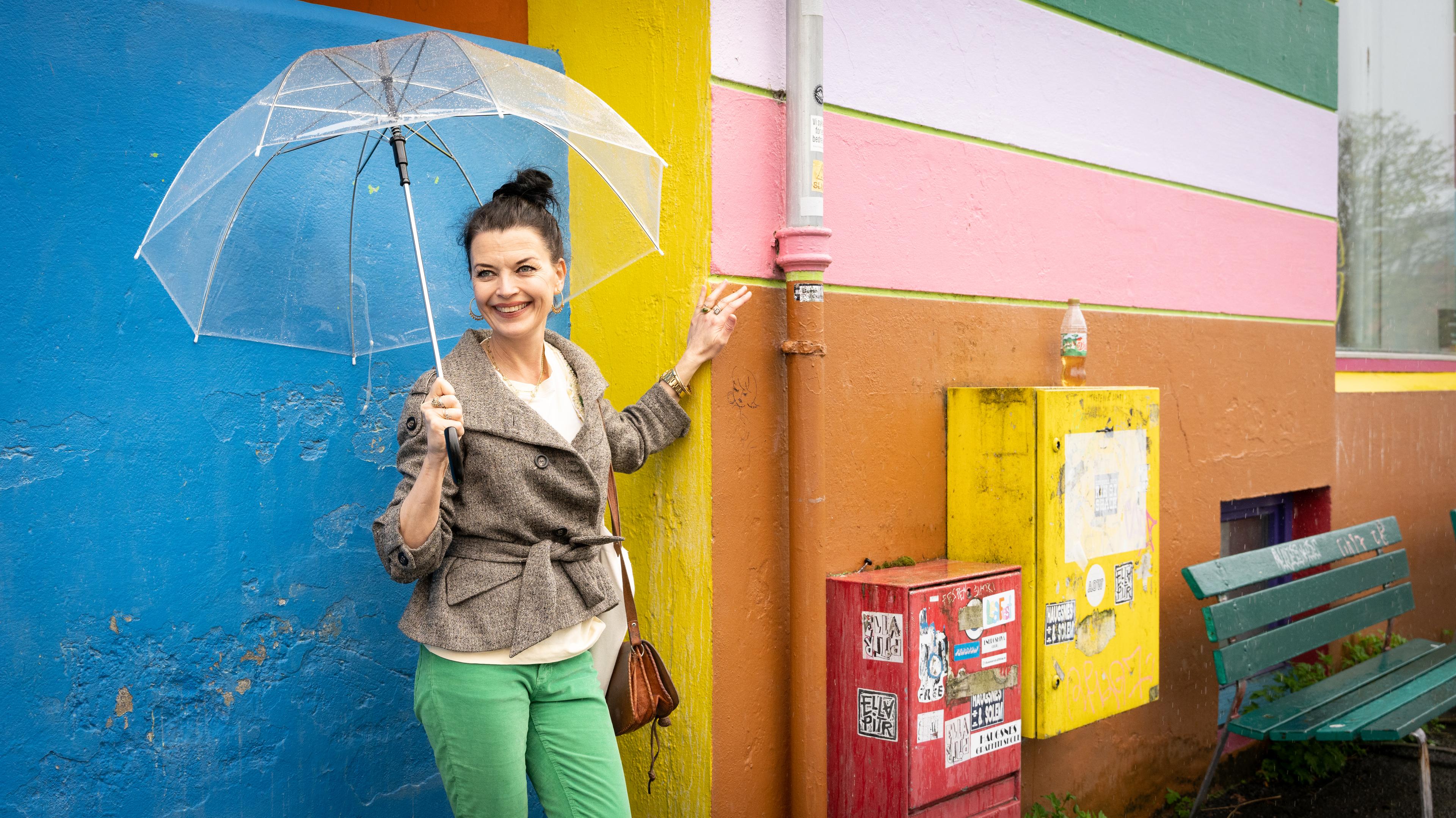 Festival director Katrine Lilleland smiling while walking in the Stavanger city area, Norway.