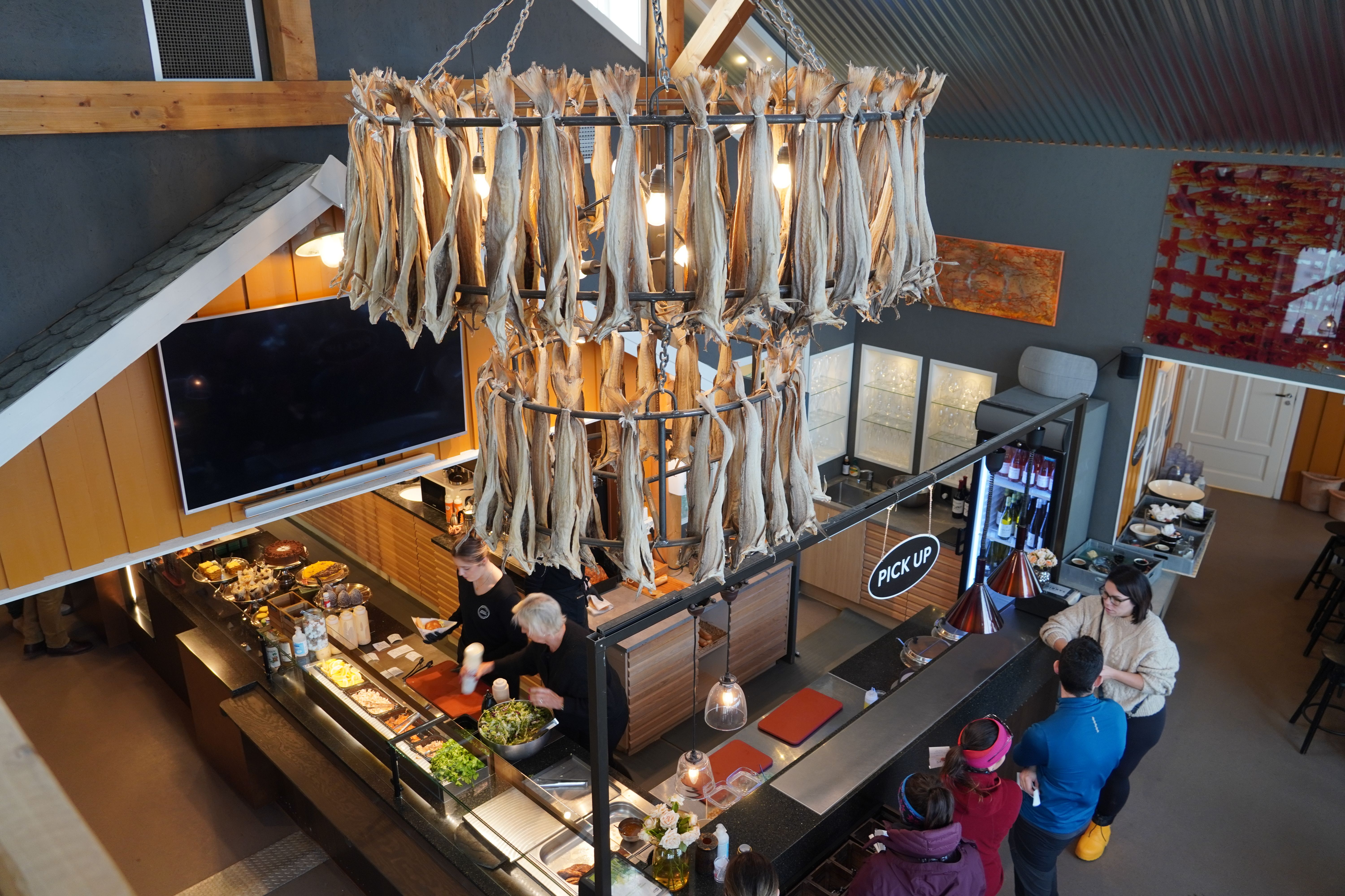 Stockfish made as a lamp in a restaurant.