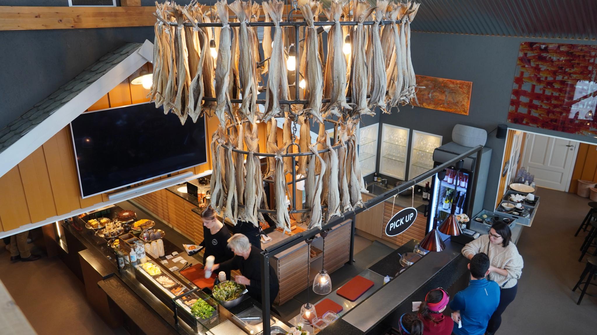Stockfish made as a lamp in a restaurant.