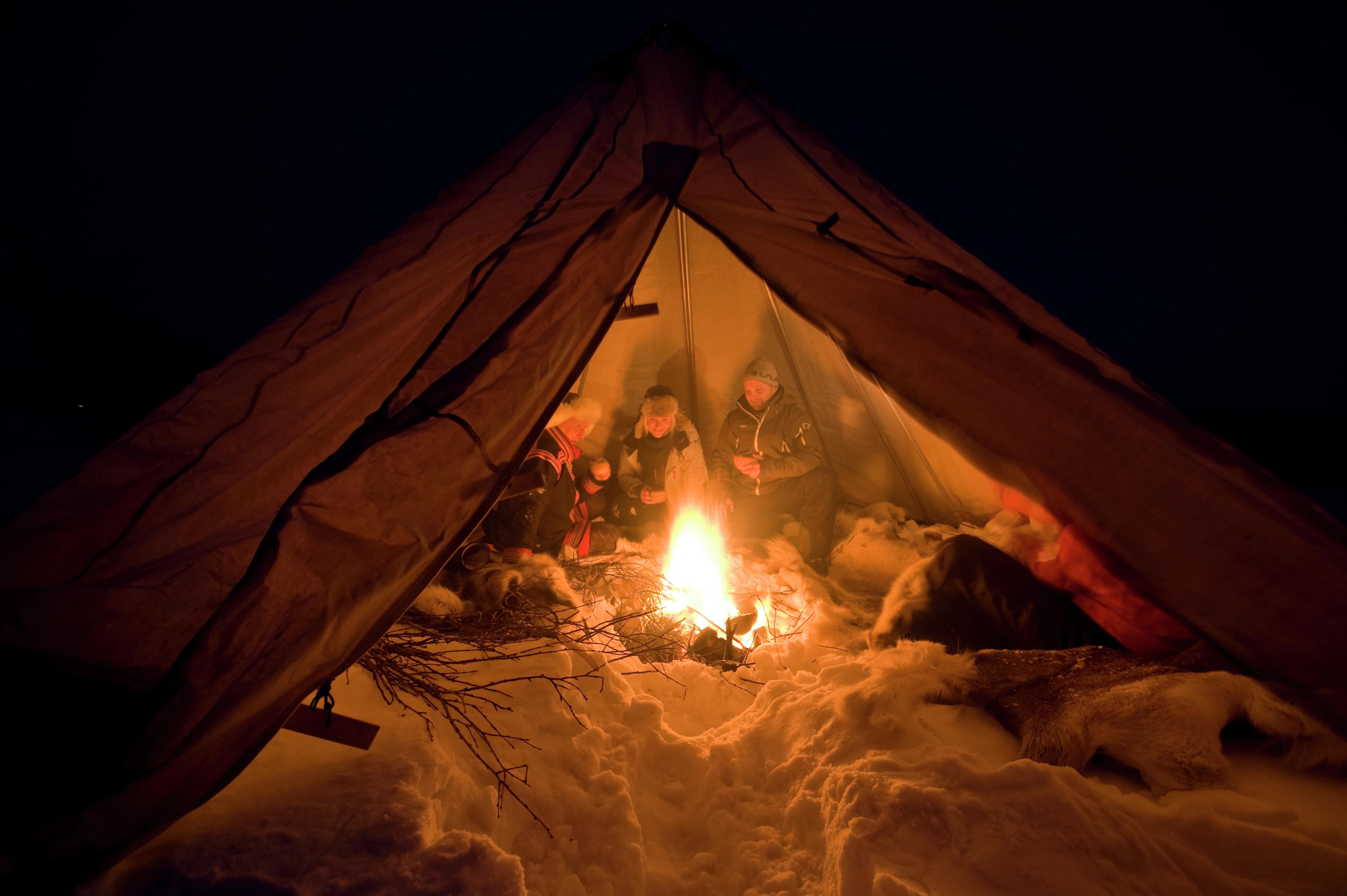 People in a lavvo, Finnmark