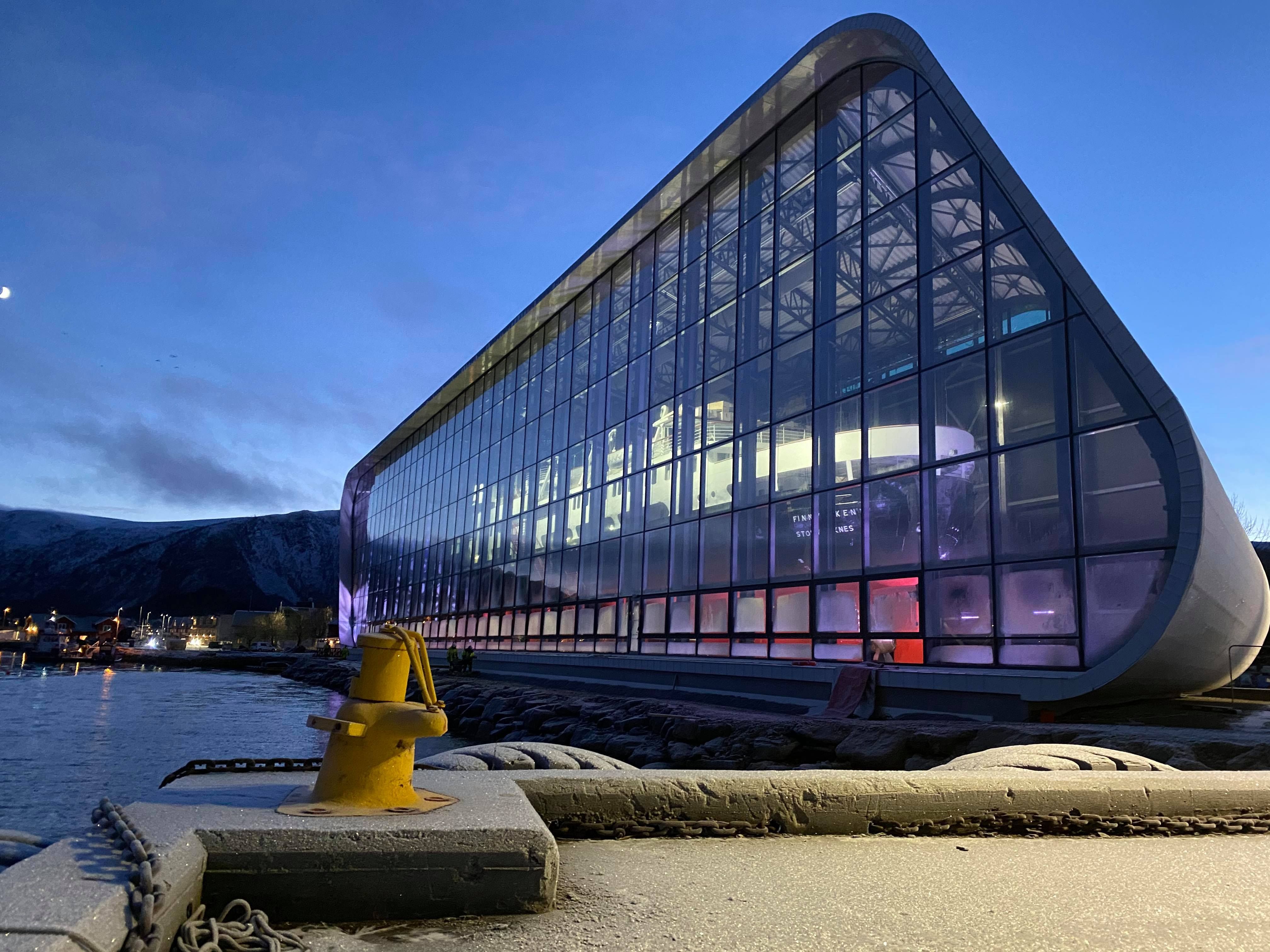 The Hurtigruten museum building around the ship MS Finnmarken. Stokmarknes, Vesterålen
