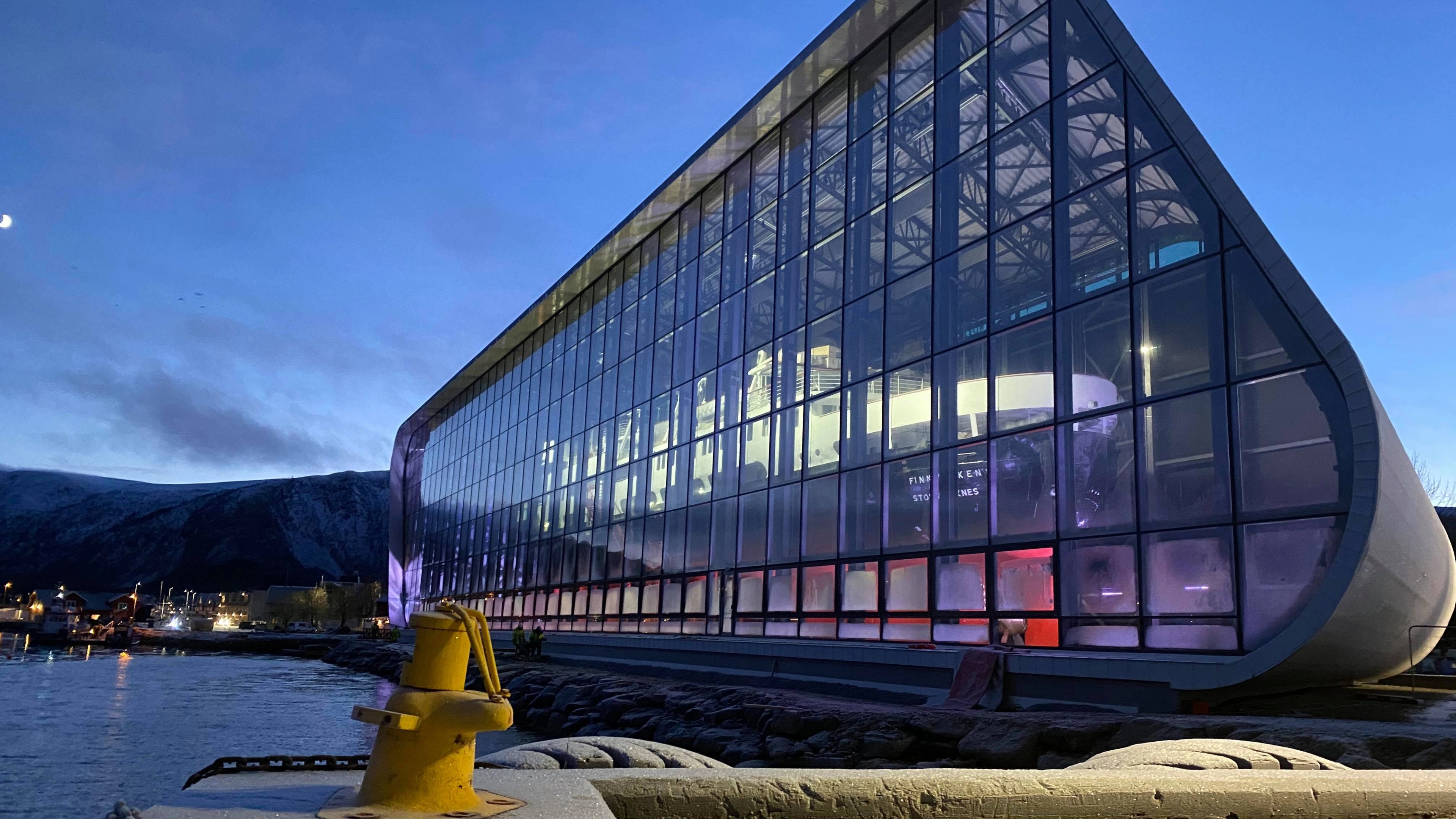 The Hurtigruten museum building around the ship MS Finnmarken. Stokmarknes, Vesterålen