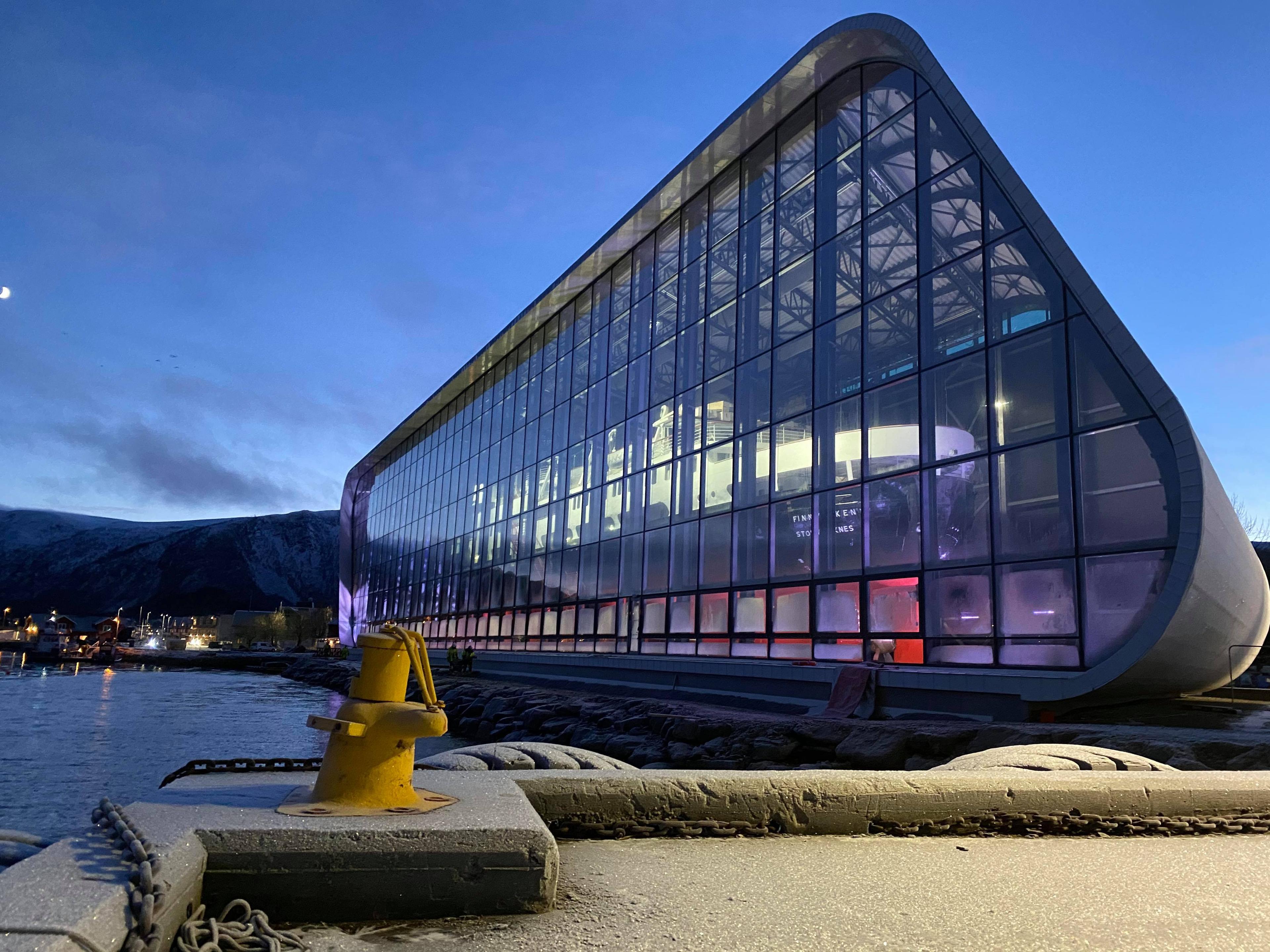 The Hurtigruten museum building around the ship MS Finnmarken. Stokmarknes, Vesterålen