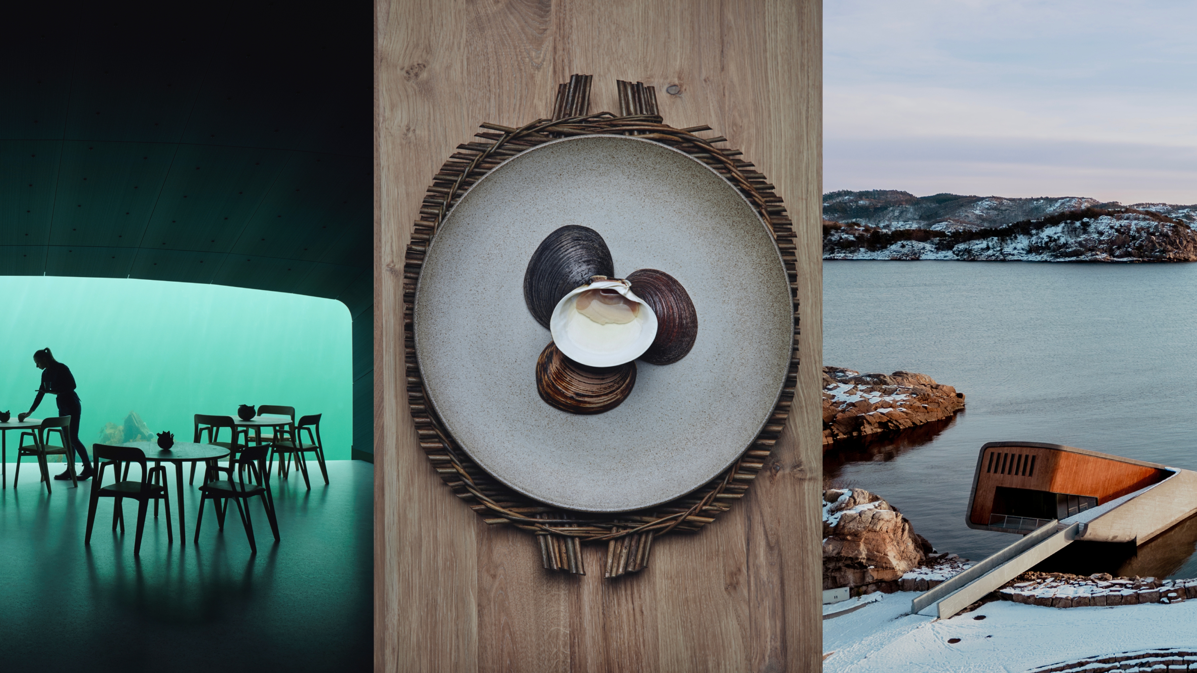 Interior, food and exterior of Under restaurant