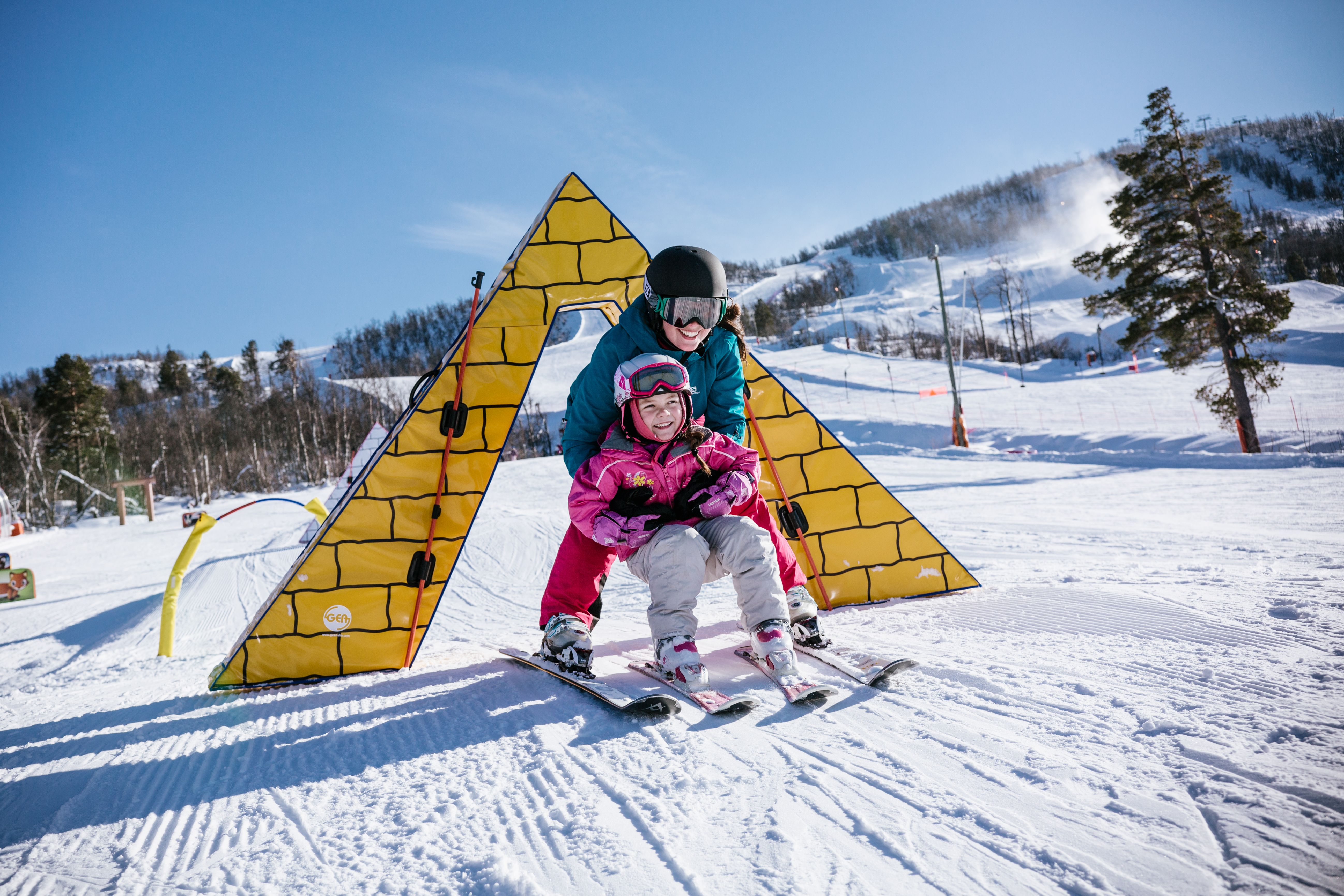 A child learning to alpine ski in Vestlia at Geilo, Eastern Norway