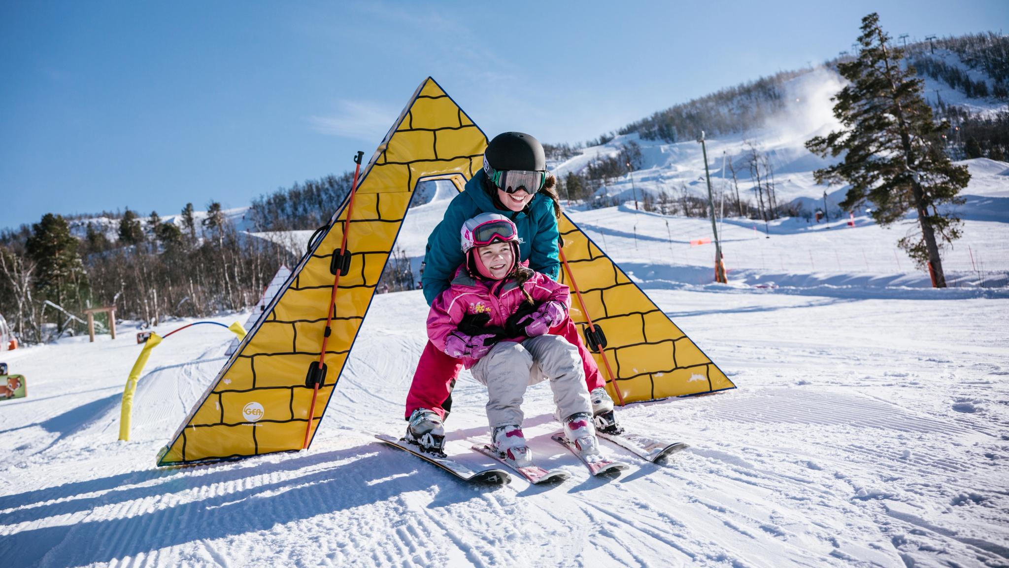 A child learning to alpine ski in Vestlia at Geilo, Eastern Norway
