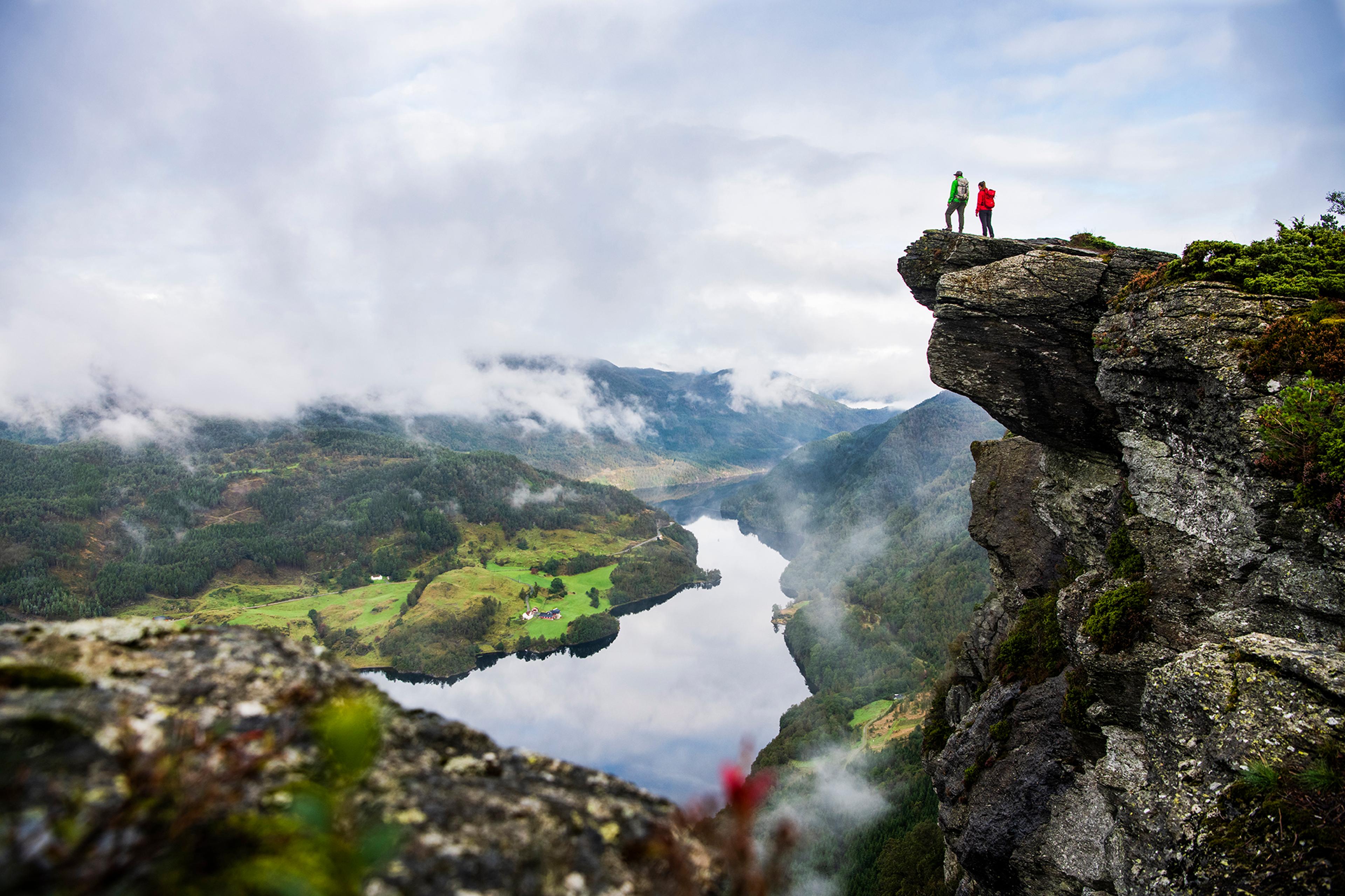 Hikers on Himakånå in Haugalandet, one of the top hikes in Fjord Norway