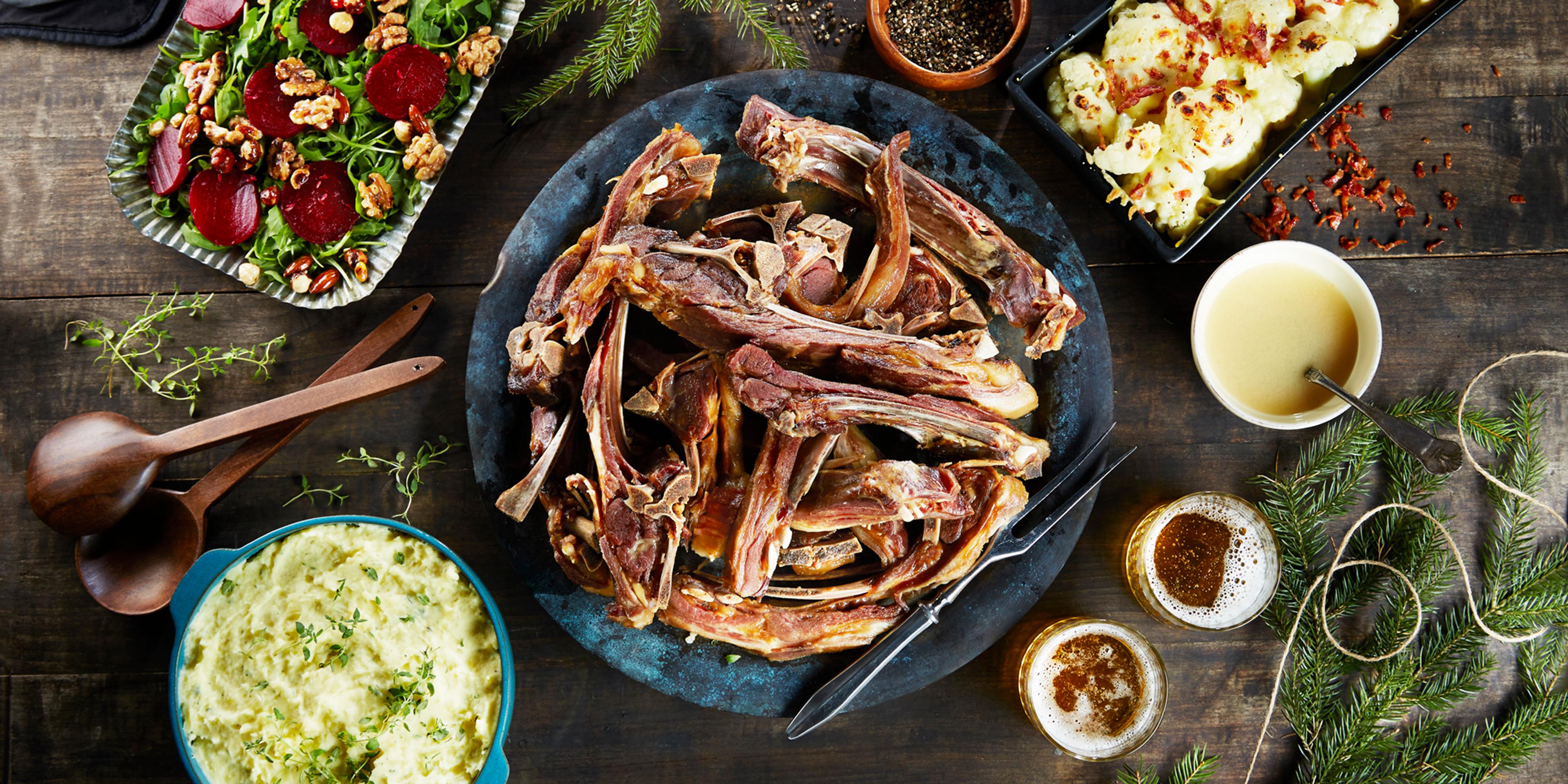 Pinnekjøtt on a plate.