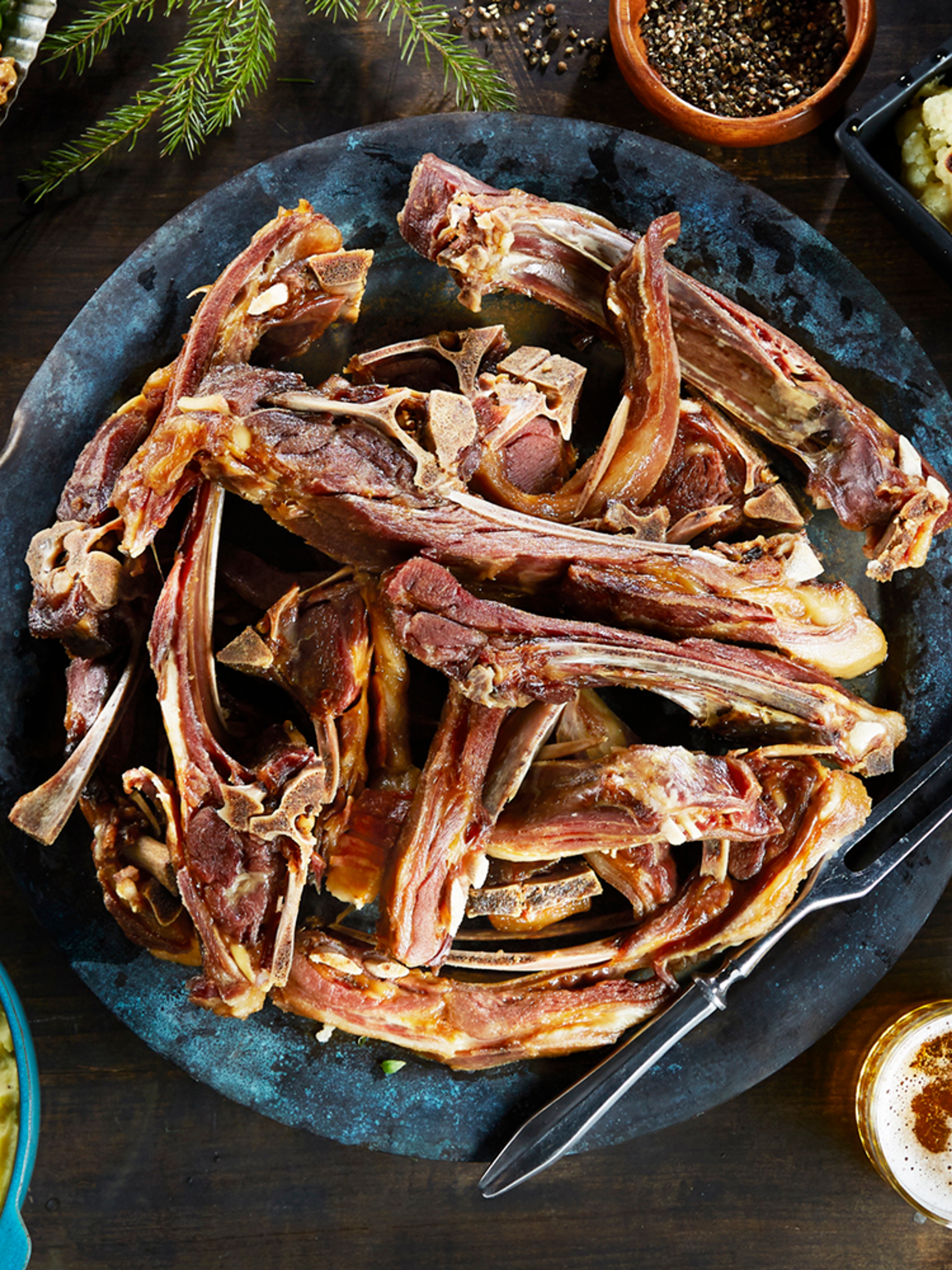 Pinnekjøtt on a plate.