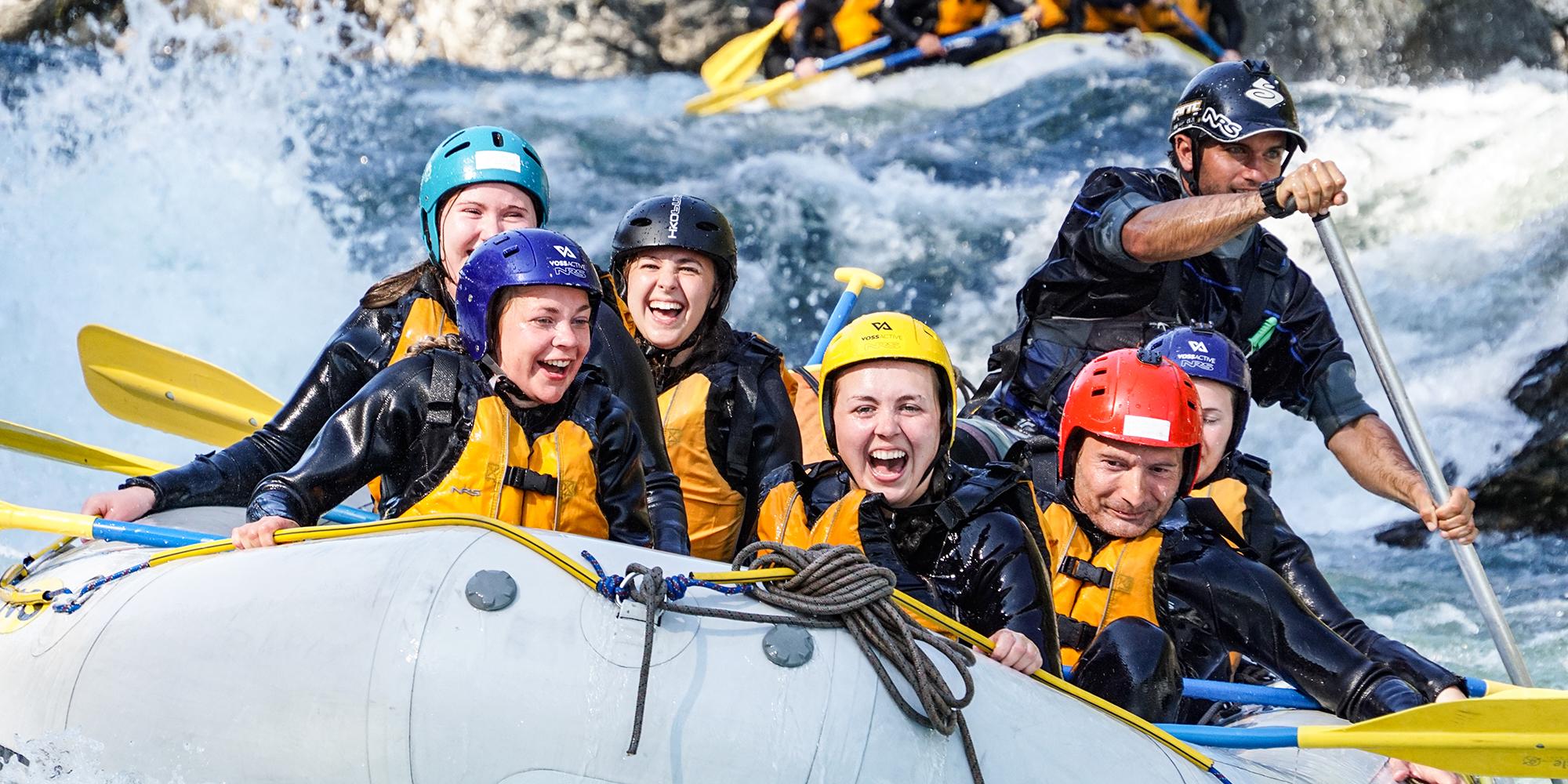 A group of people rafting in Voss, Fjord Norway