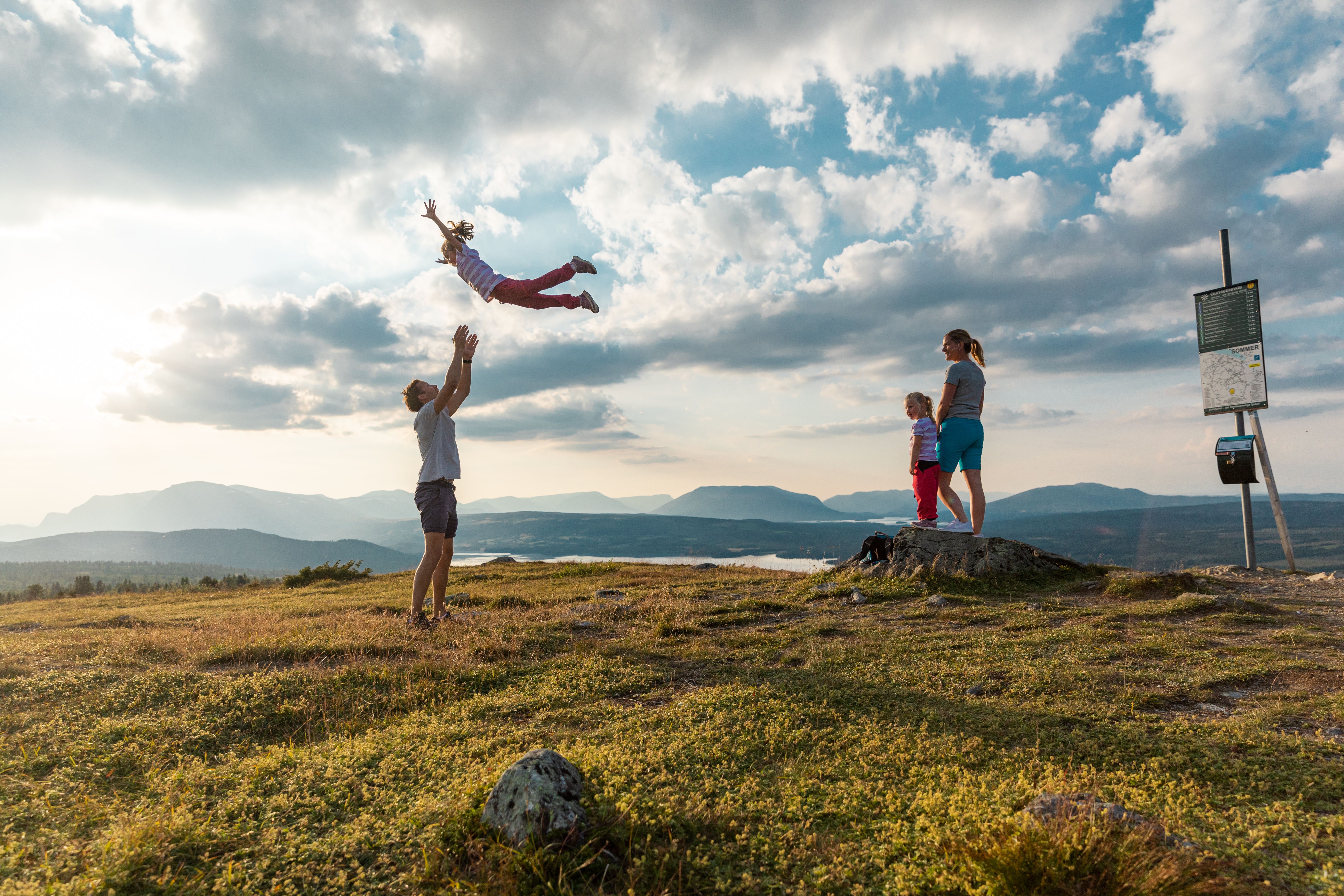 A family enjoying themselves in Gol, Eastern Norway.